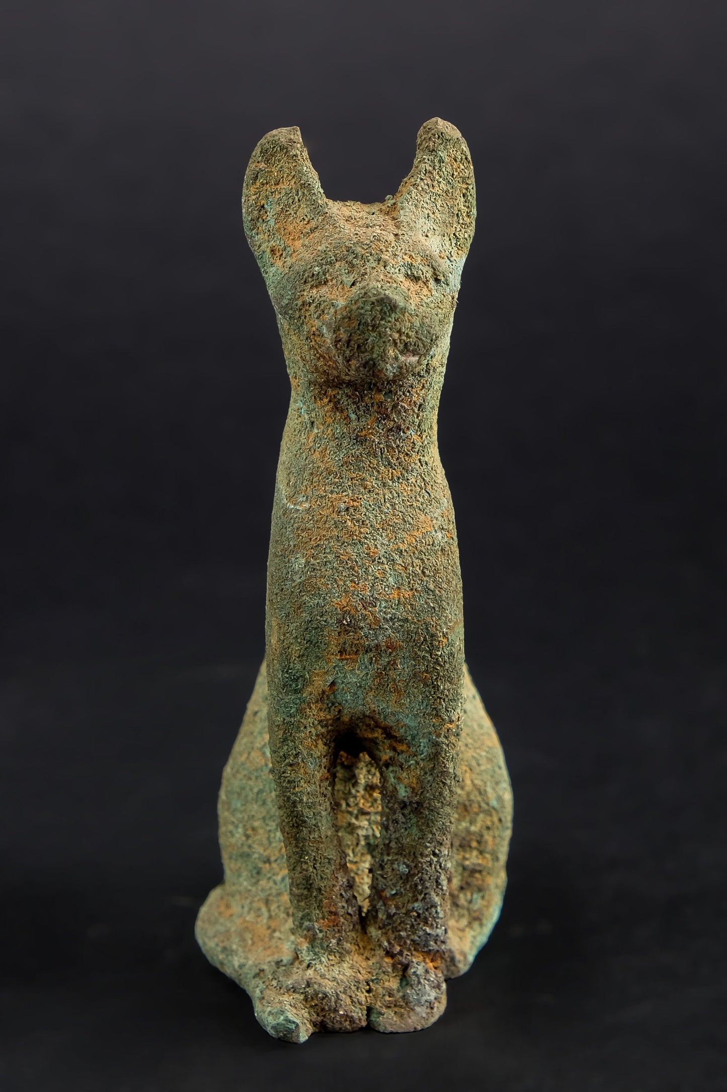 Ancient Egyptian statue of Bastet cat made of Bronze-Hand carved Bastet in her late form of a cat-headed woman, rather than a lioness