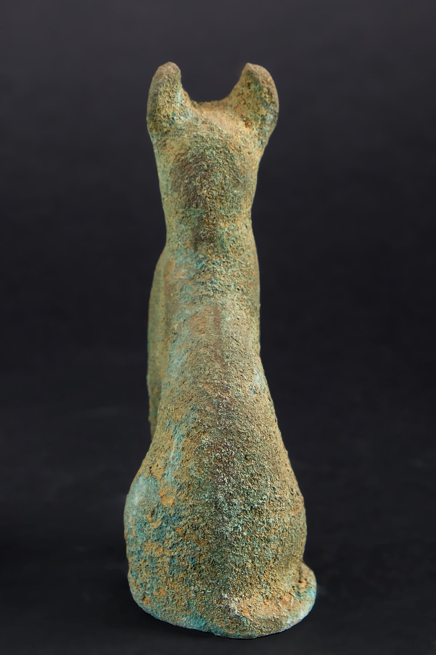 Ancient Egyptian statue of Bastet cat made of Bronze-Hand carved Bastet in her late form of a cat-headed woman, rather than a lioness