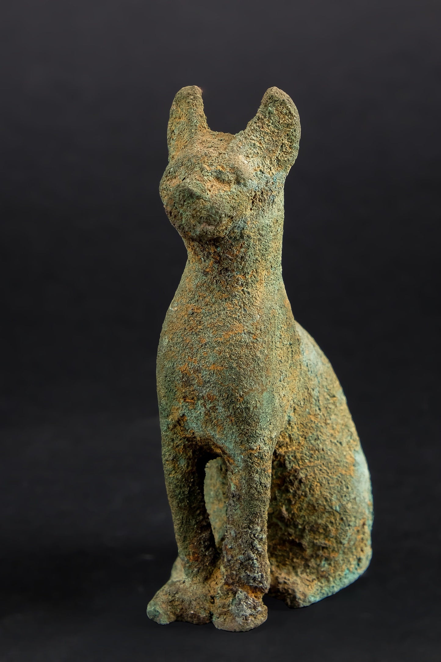 Ancient Egyptian statue of Bastet cat made of Bronze-Hand carved Bastet in her late form of a cat-headed woman, rather than a lioness