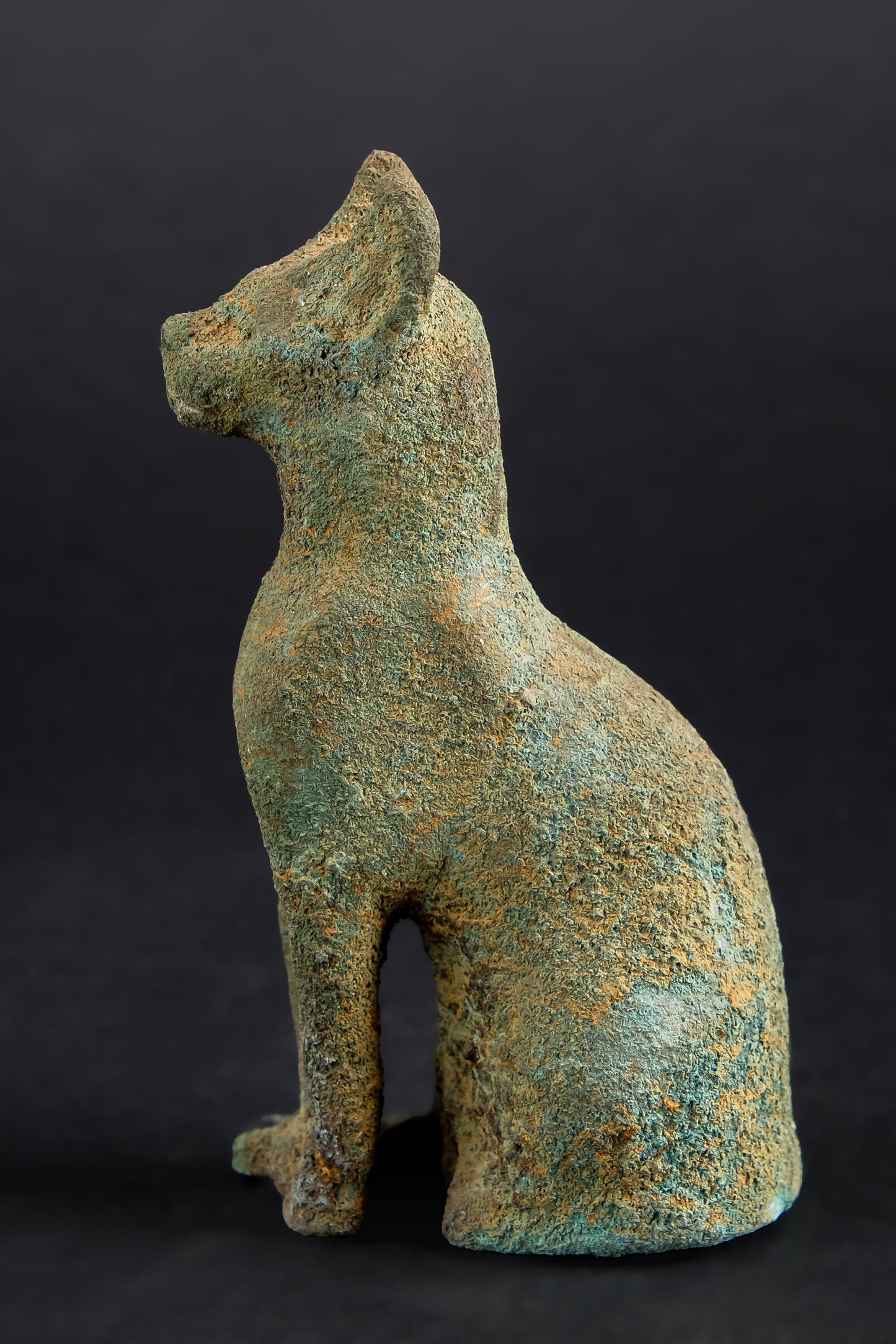 Ancient Egyptian statue of Bastet cat made of Bronze-Hand carved Bastet in her late form of a cat-headed woman, rather than a lioness