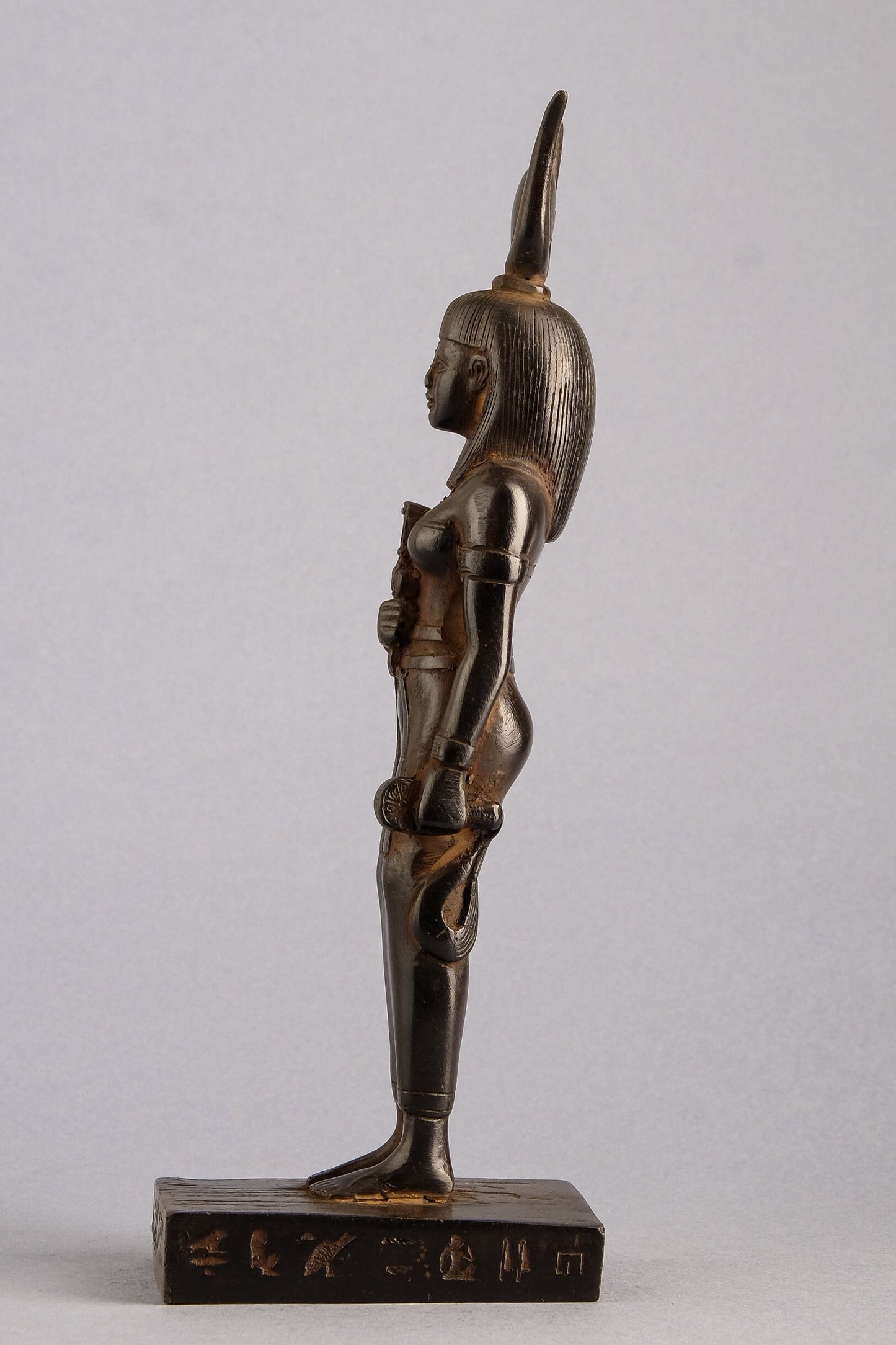 Ancient Egyptian statue of goddess Isis holding a Sistrum black stone unique ancient Egypt altar made in Egypt