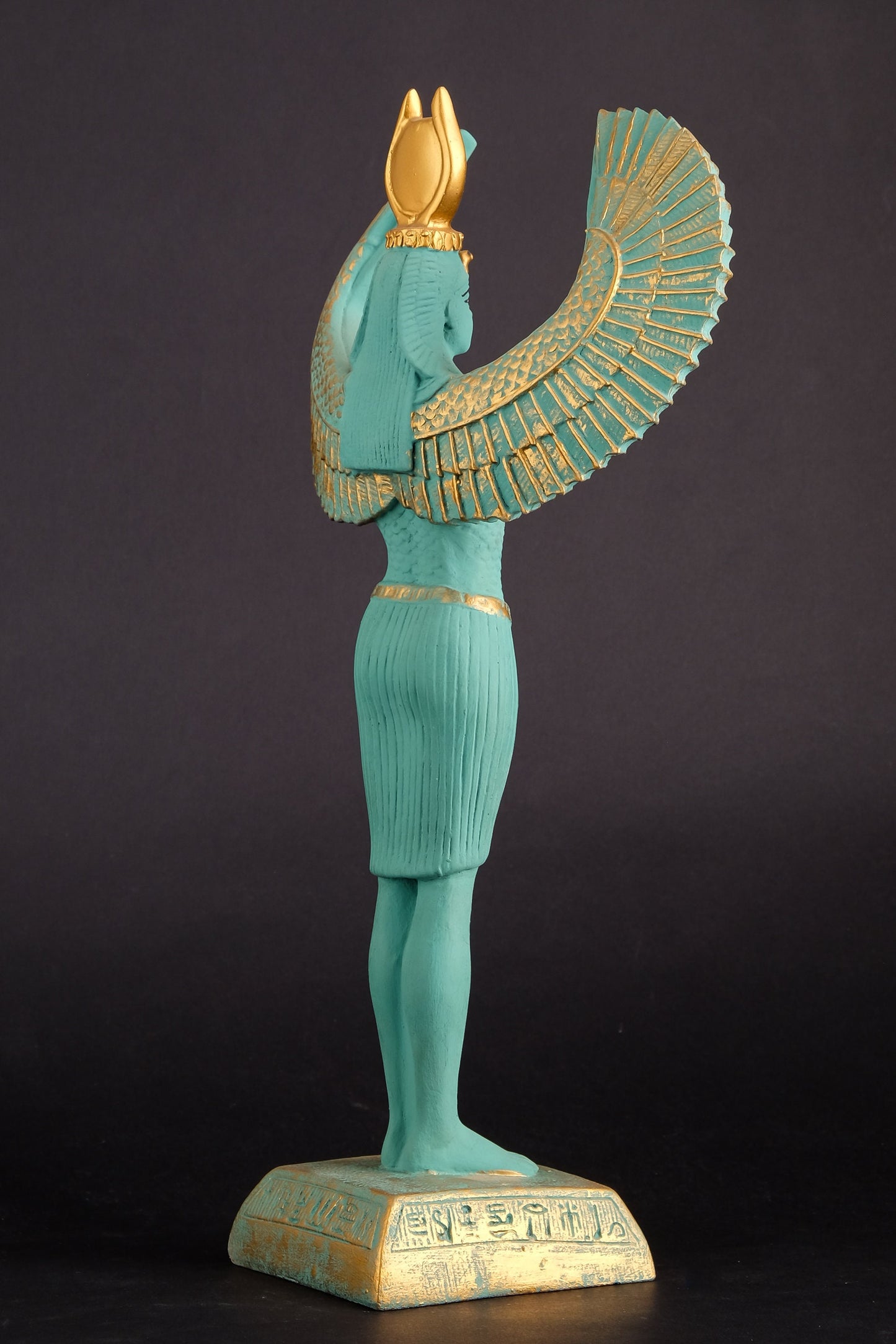 Ancient Egyptian statue of Isis with wing - Unique painted colored made in Egypt.