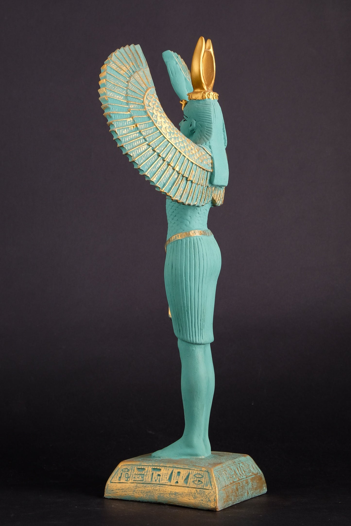 Ancient Egyptian statue of Isis with wing - Unique painted colored made in Egypt.