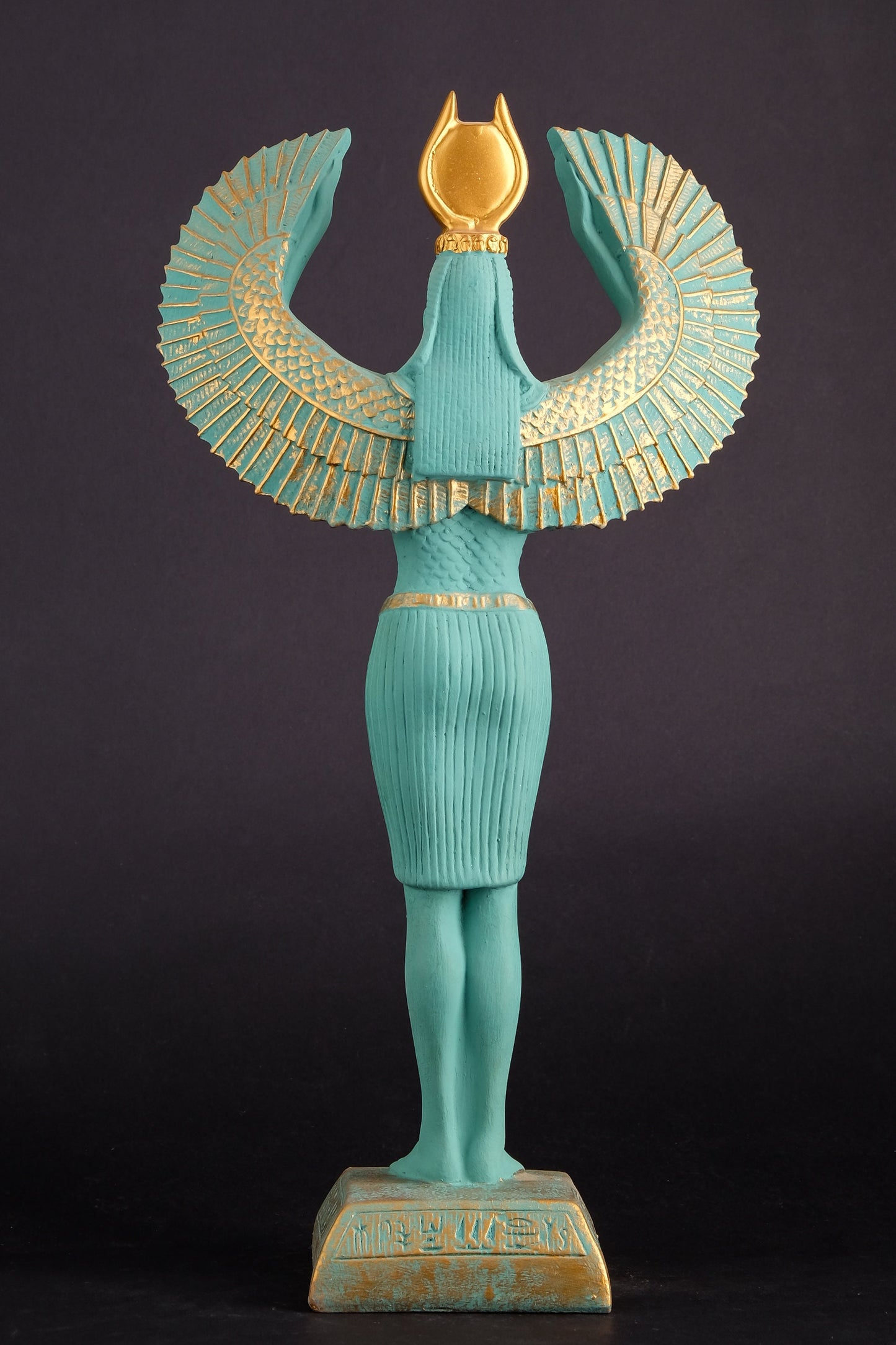 Ancient Egyptian statue of Isis with wing - Unique painted colored made in Egypt.