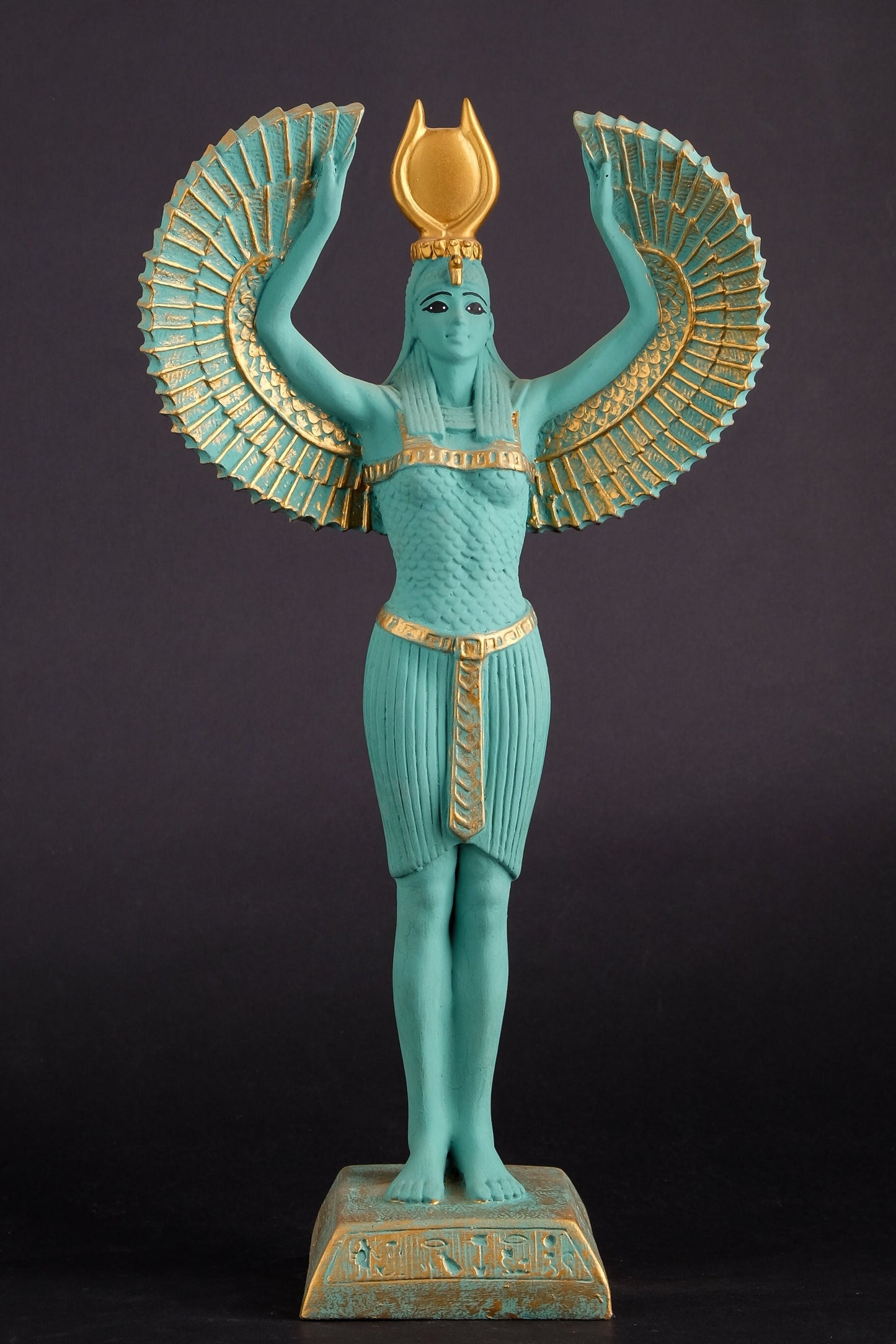 Ancient Egyptian statue of Isis with wing - Unique painted colored made in Egypt.
