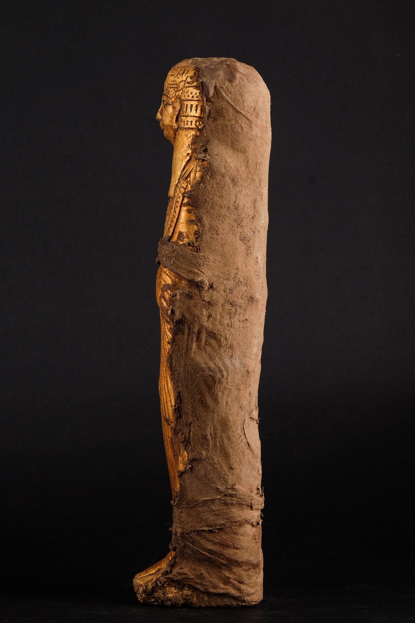 Unique ancient Egyptian statue of Ushabti Isis Heavy stone Gold leaf hand painted wrapped with linen made in Egypt