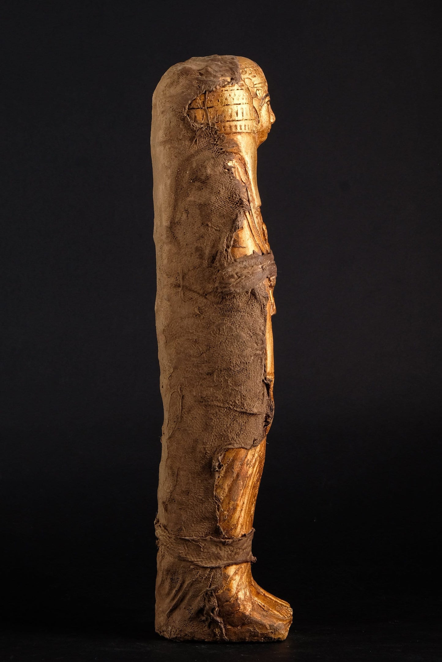 Unique ancient Egyptian statue of Ushabti Isis Heavy stone Gold leaf hand painted wrapped with linen made in Egypt