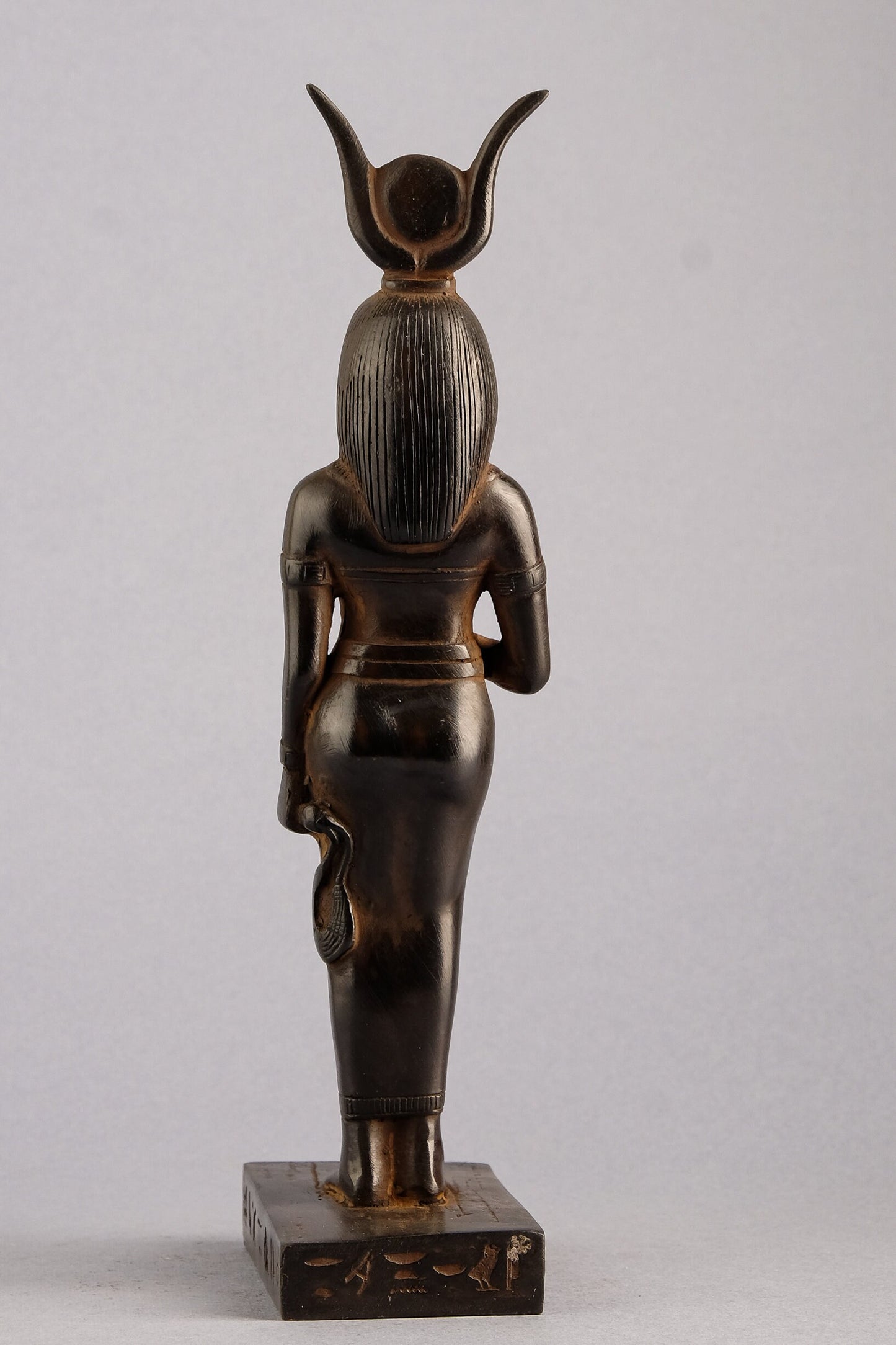 Ancient Egyptian statue of goddess Isis holding a Sistrum black stone unique ancient Egypt altar made in Egypt