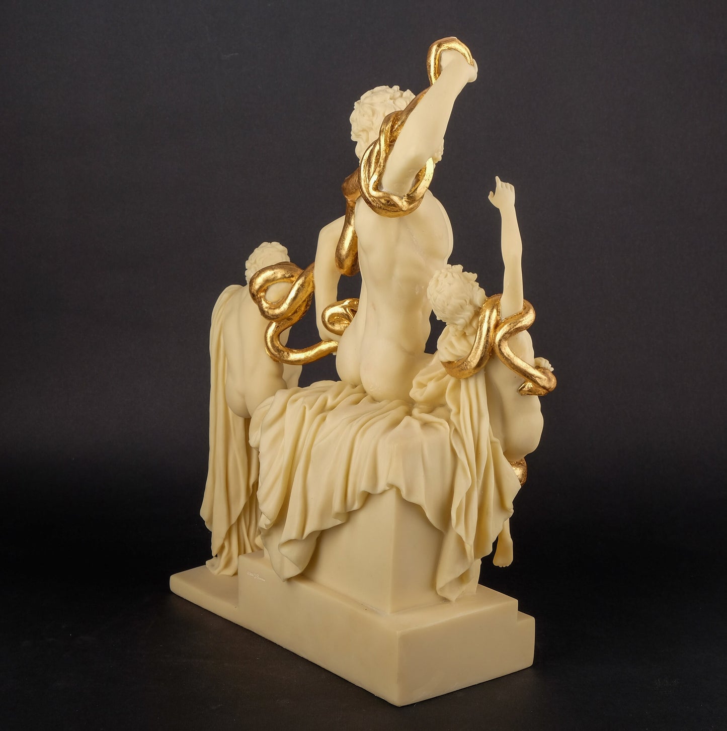 Ancient Greek statue of Laocoon and his Sons Polystone sculpture white with gold leaf hand painted made in Egypt