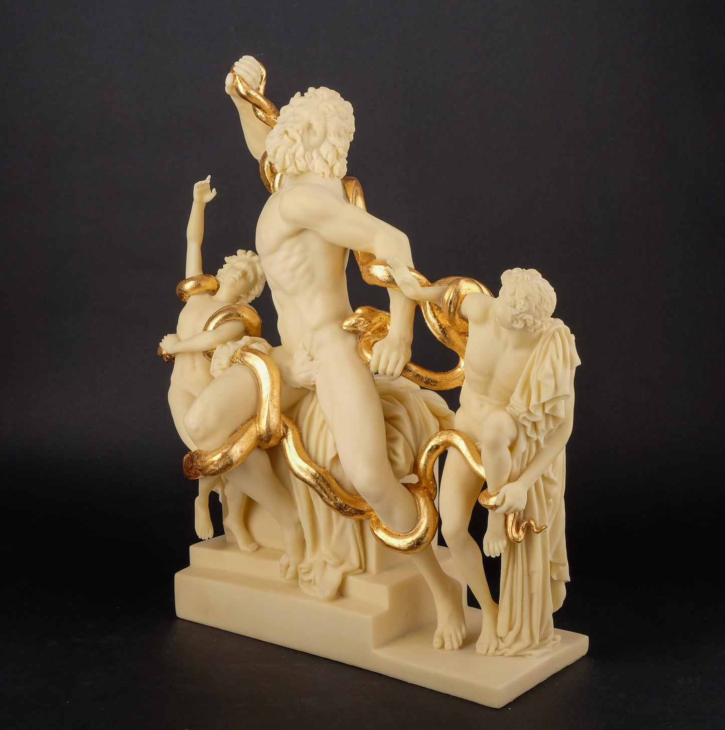 Ancient Greek statue of Laocoon and his Sons Polystone sculpture white with gold leaf hand painted made in Egypt