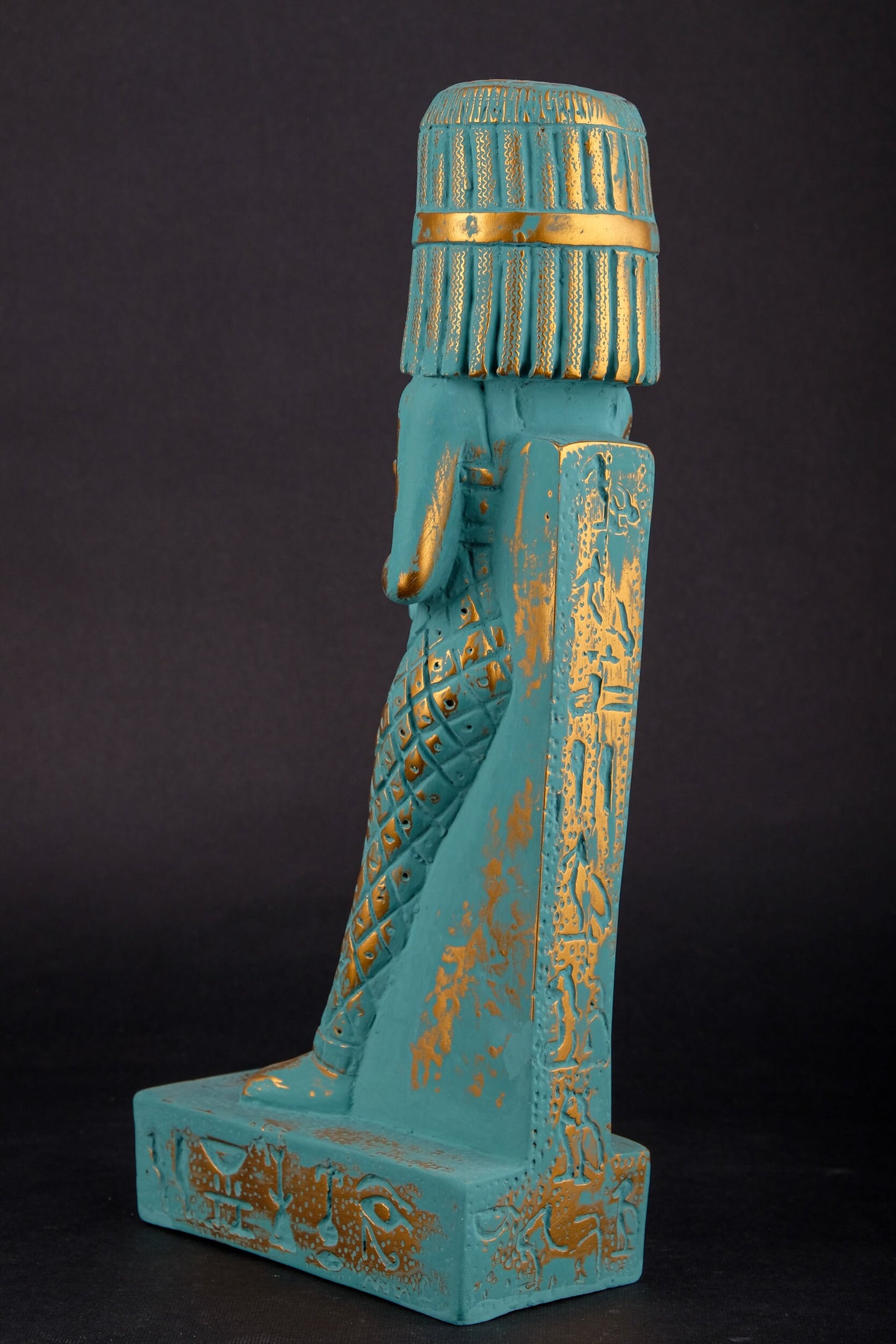 Ancient Egyptian statue of Tiye also spelled (Taia, Tye) Heavy stone hand painted with green color and gold antique color made in Egypt