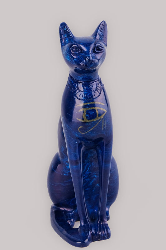 Ancient Egyptian Hand-carved Bastet goddess statue - home decor cat - pharaonic Cat- Egyptian Blue Bastet made in Egypt