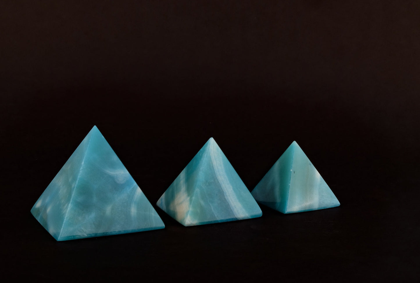 Vintage pyramids of Egypt Set - Set of 3 Pyramid- Egyptian Pyramids - EGYPTIAN Home Decor - Blue Alabaster Stone made in Egypt