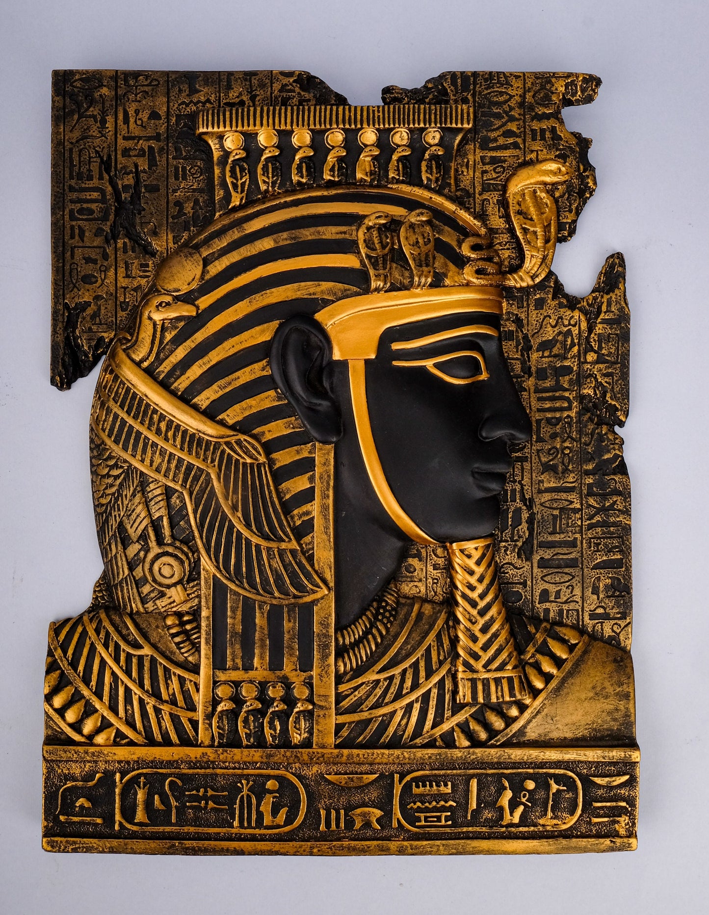 Unique ancient Egyptian Wall relief of the beautiful young king Tutankhamun with the beautiful gold painting heavy stone made in Egypt