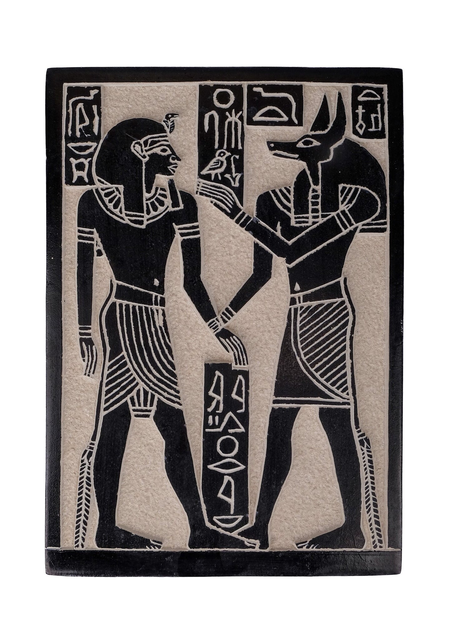 Unique ancient Egyptian Wall relief of Anubis bless Ramses II heavy basalt stone hand carved made in Egypt