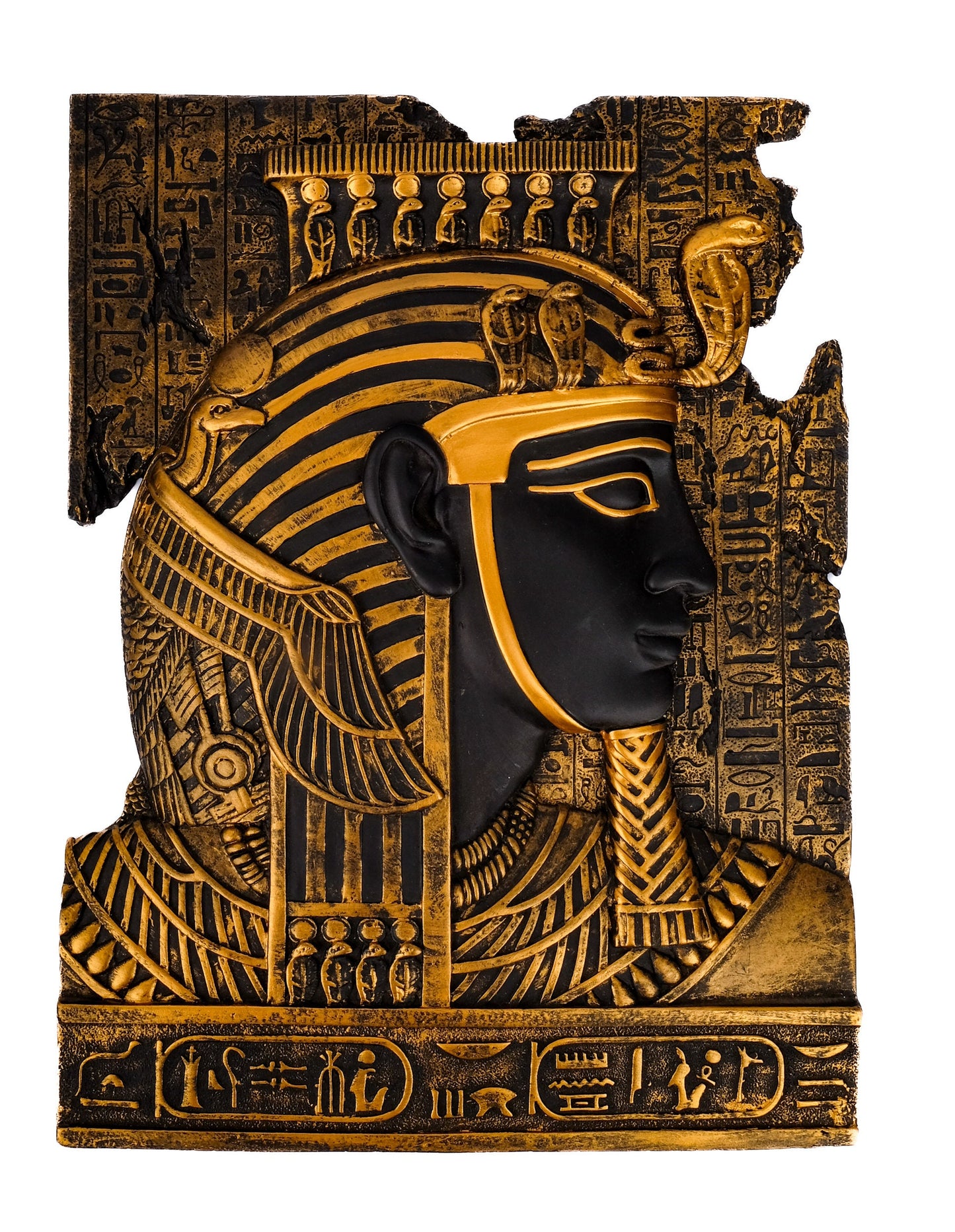 Unique ancient Egyptian Wall relief of the beautiful young king Tutankhamun with the beautiful gold painting heavy stone made in Egypt