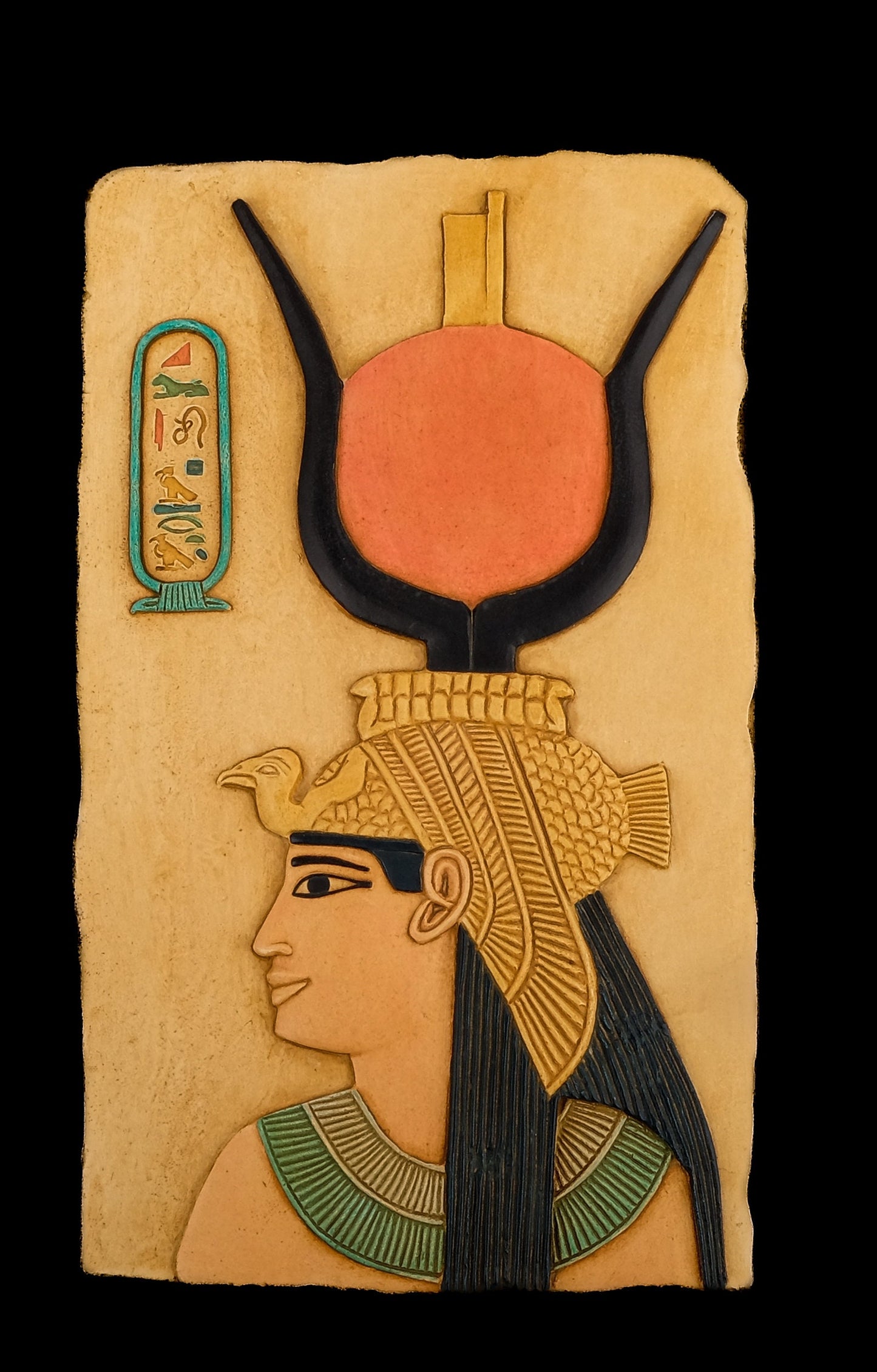 Unique ancient Egyptian Wall relief of goddess Isis with amazing painting color heavy limestone hand carved made in Egypt