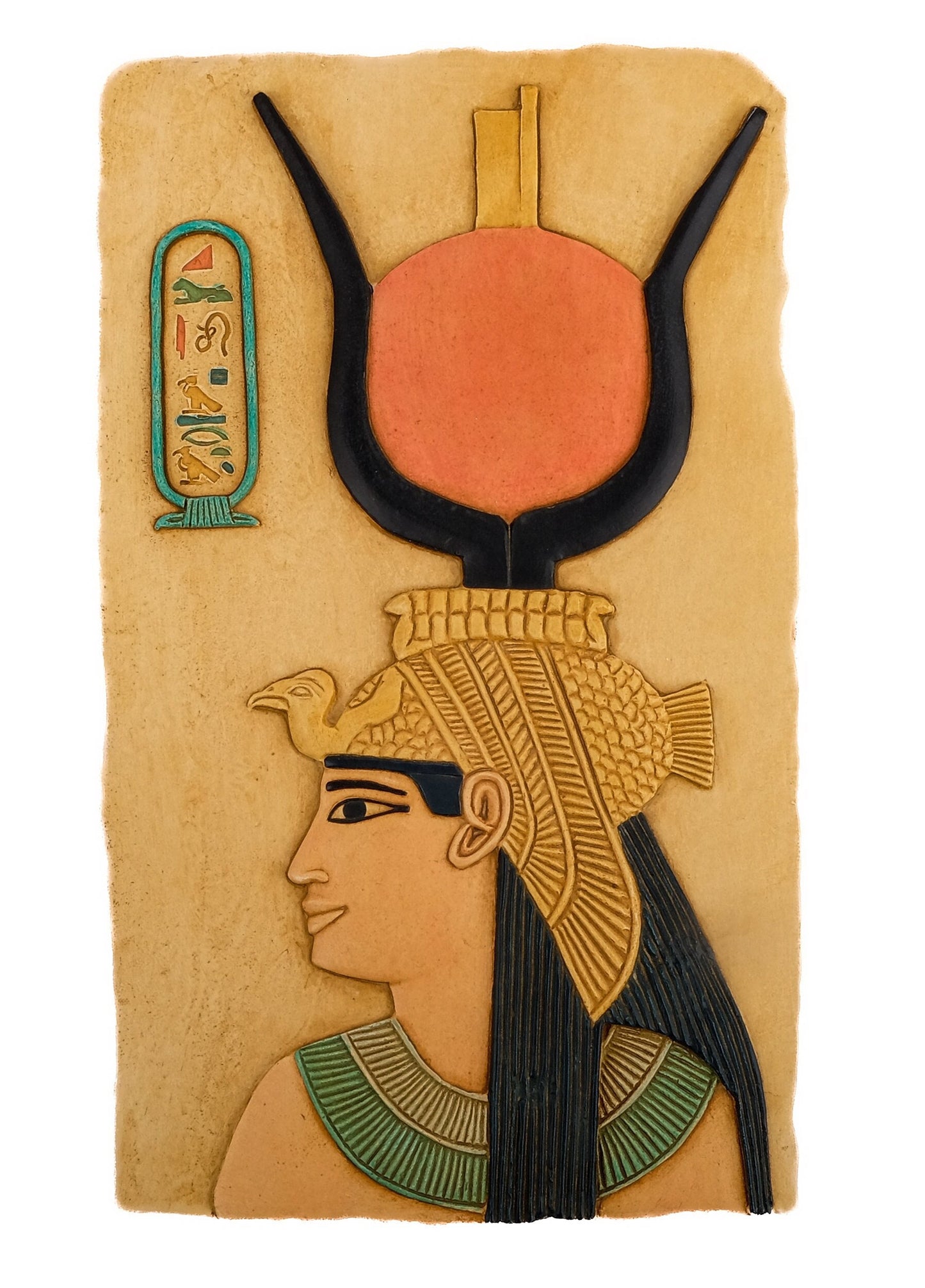 Unique ancient Egyptian Wall relief of goddess Isis with amazing painting color heavy limestone hand carved made in Egypt