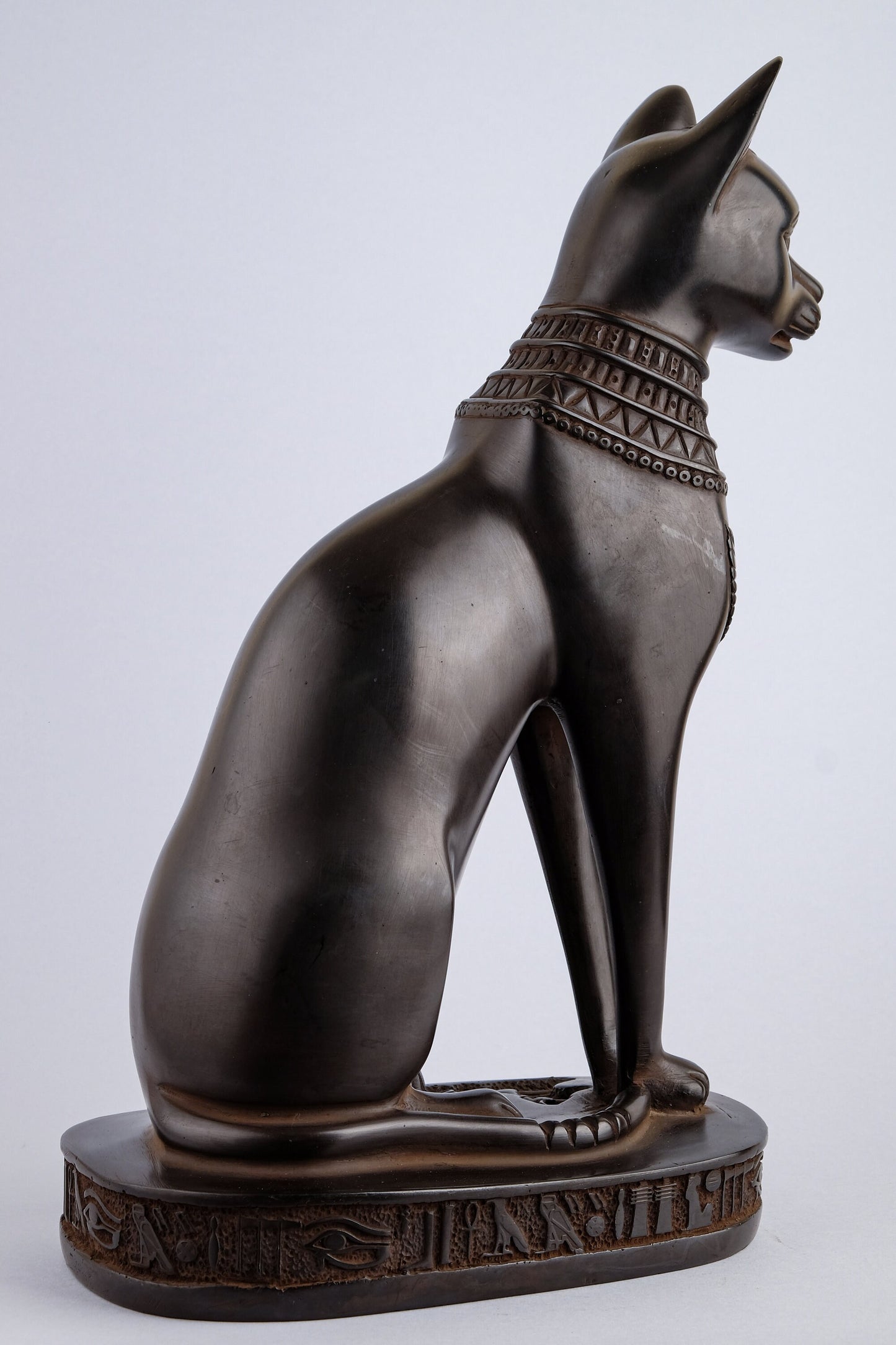 Unique Bastet cat large Statue black with beautiful details scarab on her head and winged on her chest with eye of Horus made in Egypt