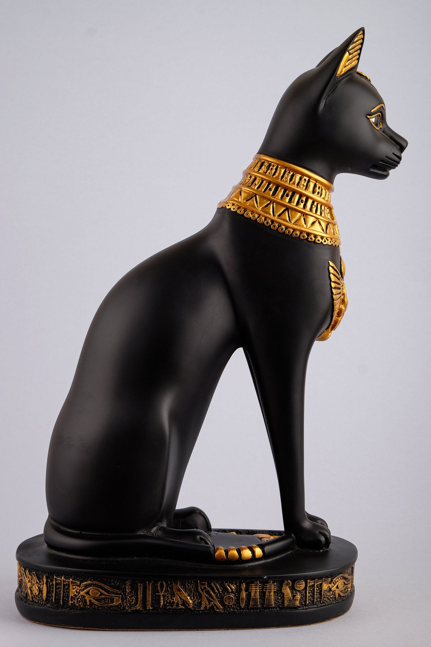 Statue Bastet cat large handcrafted paint black with amazing details scarab on her head and winged on her chest & eye of Horus made in Egypt