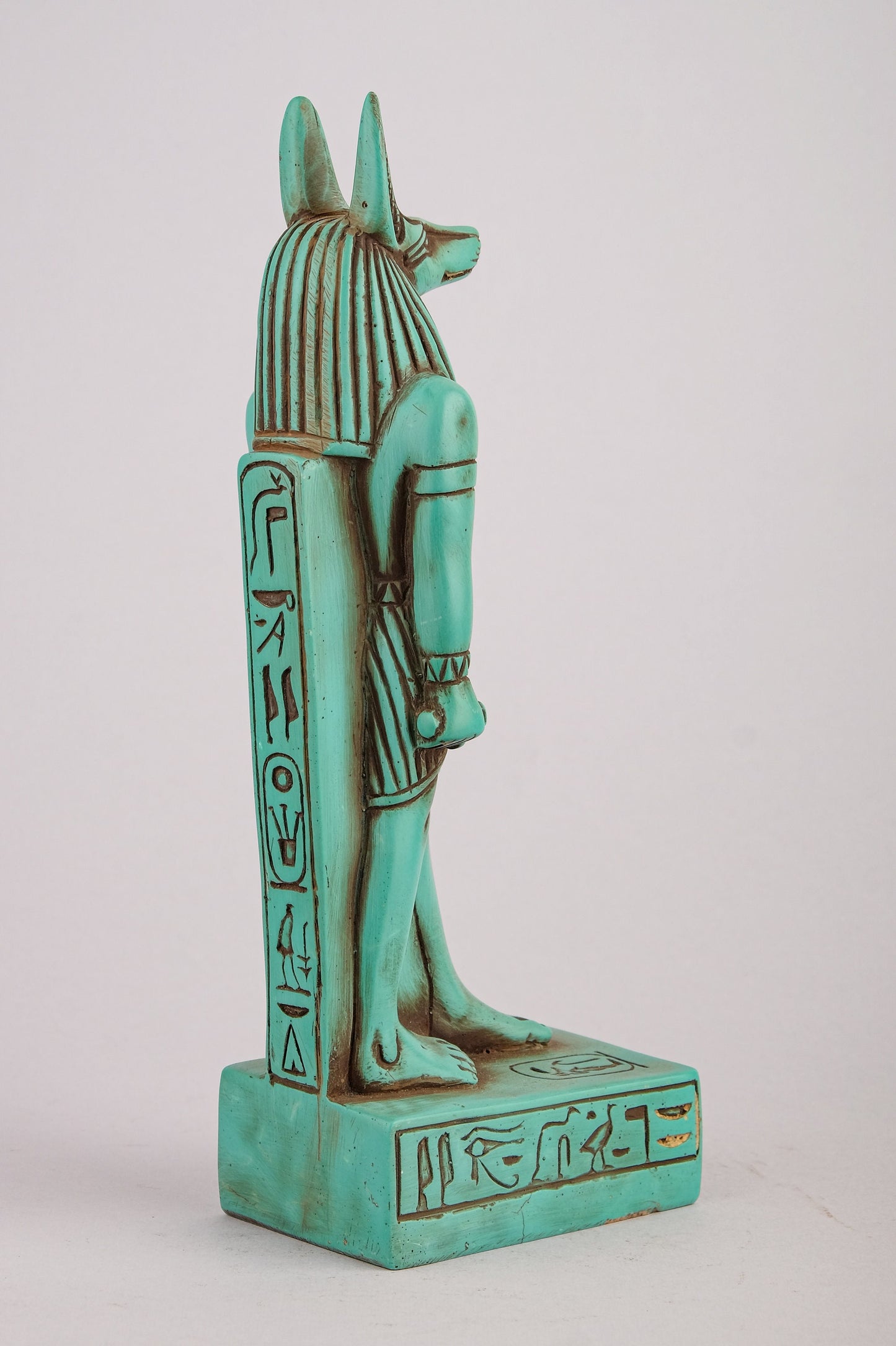 A unique ancient Egyptian statue of Anubis Jackal God of afterlife and mummification green stone made in Egypt