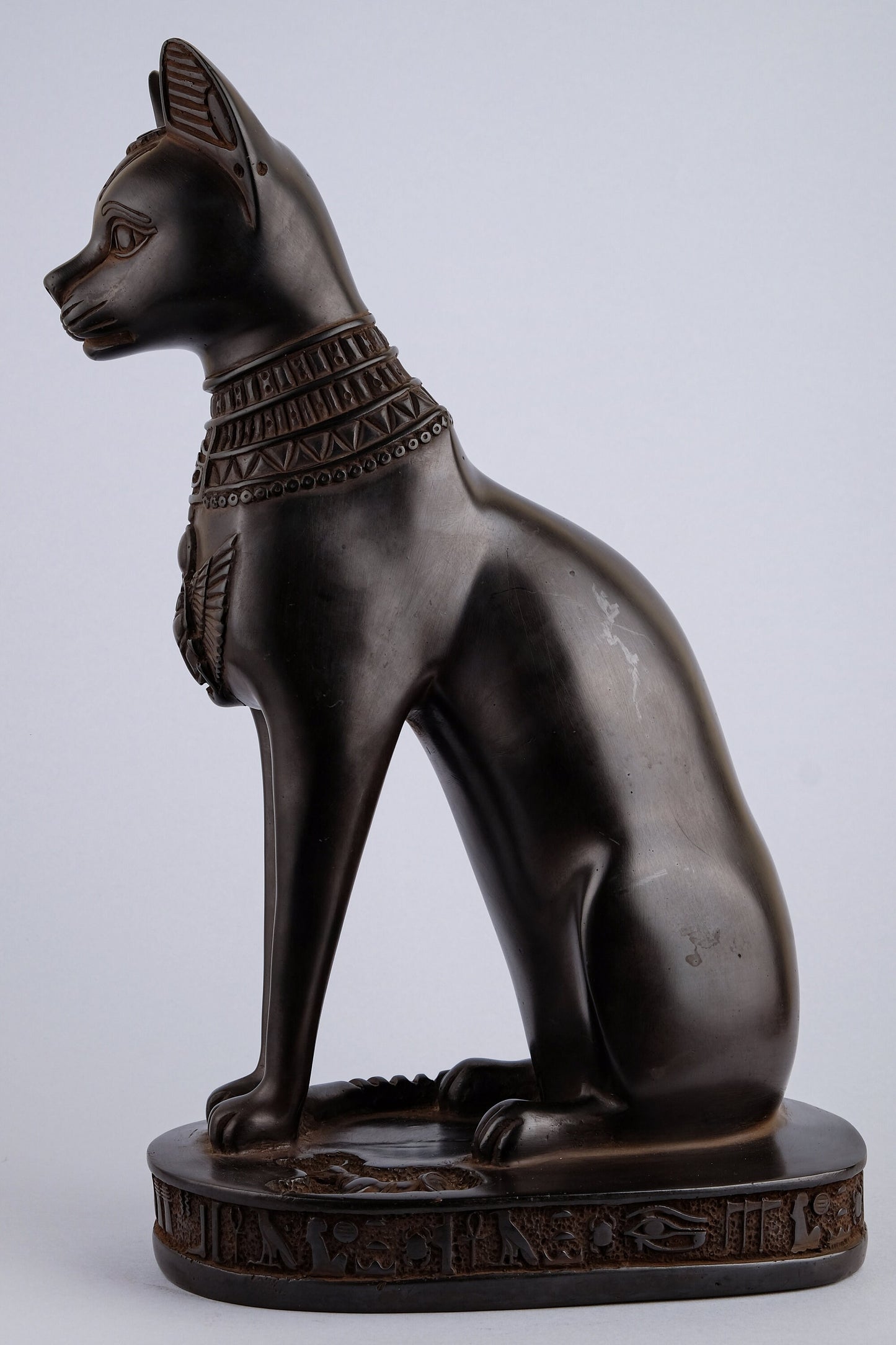 Unique Bastet cat large Statue black with beautiful details scarab on her head and winged on her chest with eye of Horus made in Egypt
