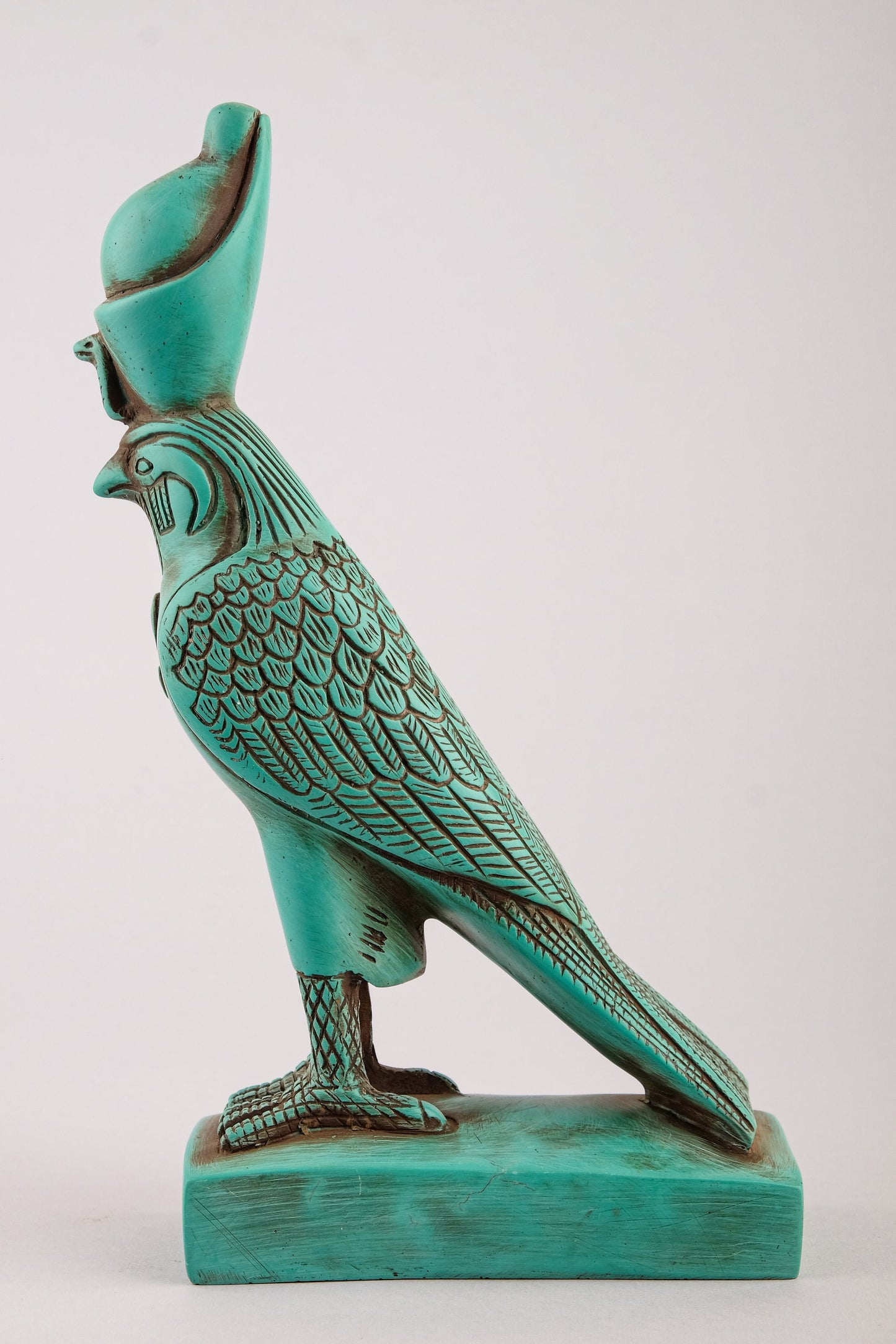 Statue Falcon Bird Headed  Horus with ankh key of life green stone made in Egypt