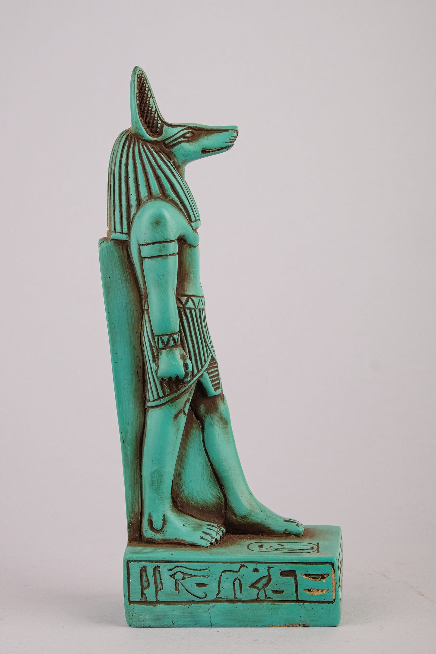 A unique ancient Egyptian statue of Anubis Jackal God of afterlife and mummification green stone made in Egypt