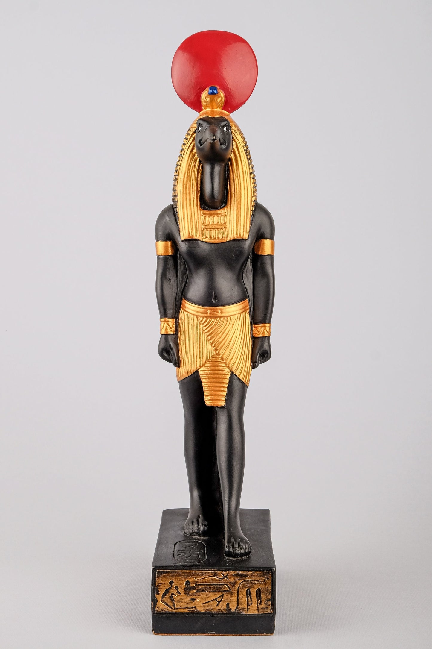 Ancient Egyptian statue of Thoth symbol of moon, magic, and master of knowledge. Large painted black gold ancient Egyptian art made in Egypt
