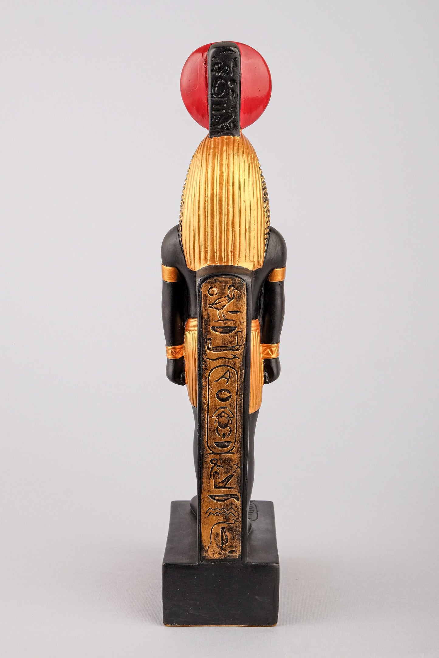 Ancient Egyptian statue of Thoth symbol of moon, magic, and master of knowledge. Large painted black gold ancient Egyptian art made in Egypt