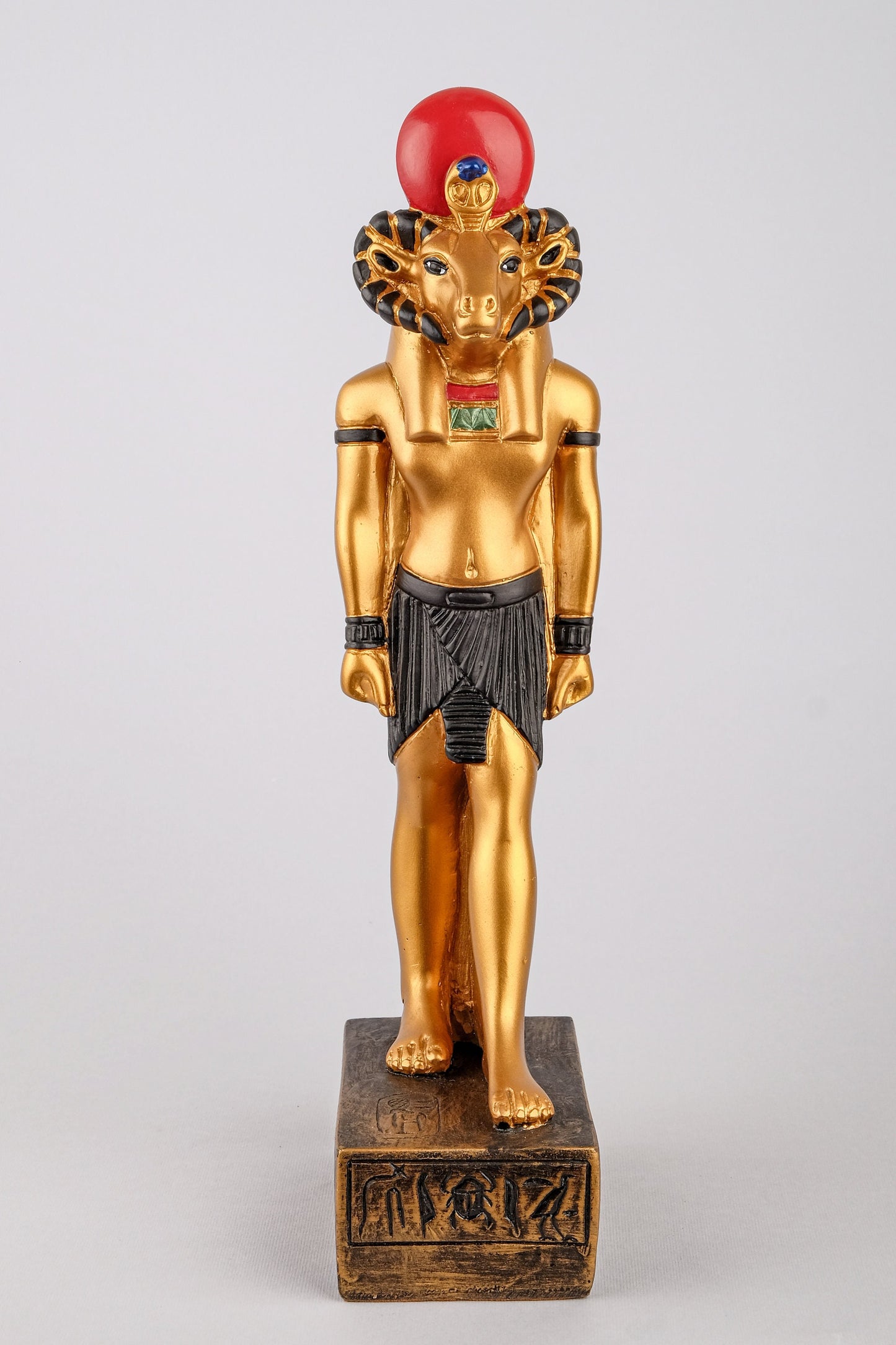 Ancient Egyptian Statue of Khnum symbol of potters source of the Nile Egyptian Art solid stone hand painted gold made in Egypt