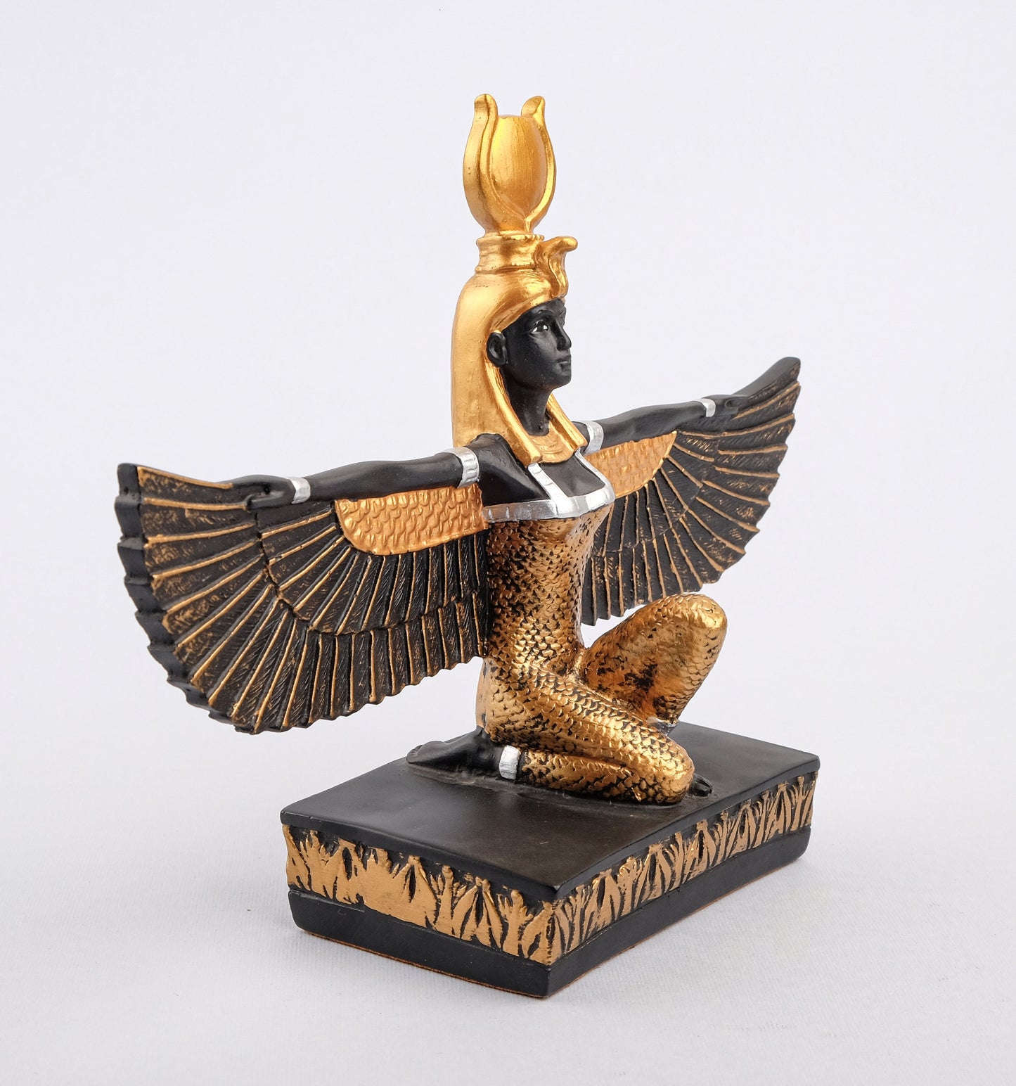 Egyptian statue of Isis Wings hand painted gold and black made in Egypt