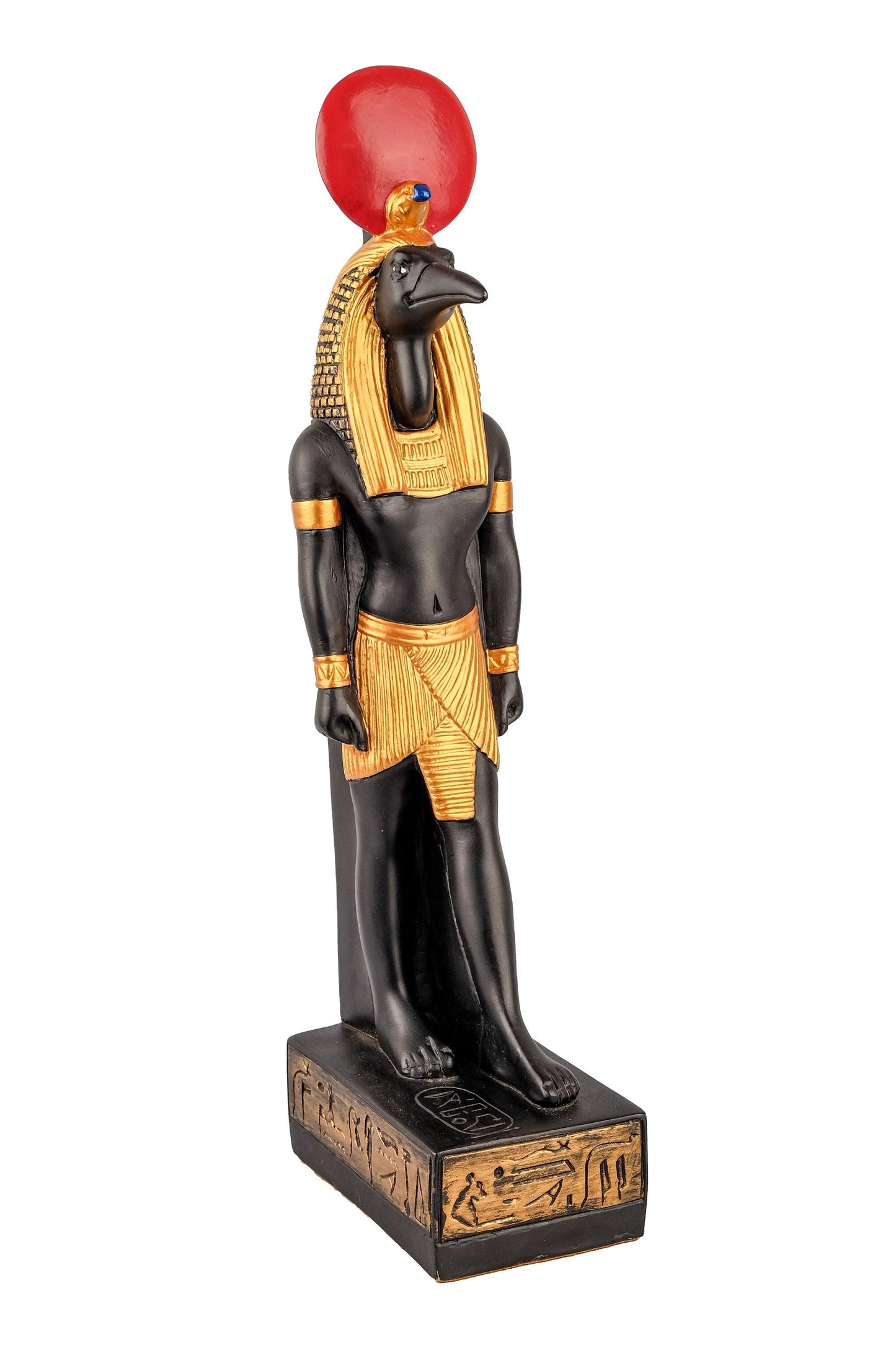 Ancient Egyptian statue of Thoth symbol of moon, magic, and master of knowledge. Large painted black gold ancient Egyptian art made in Egypt