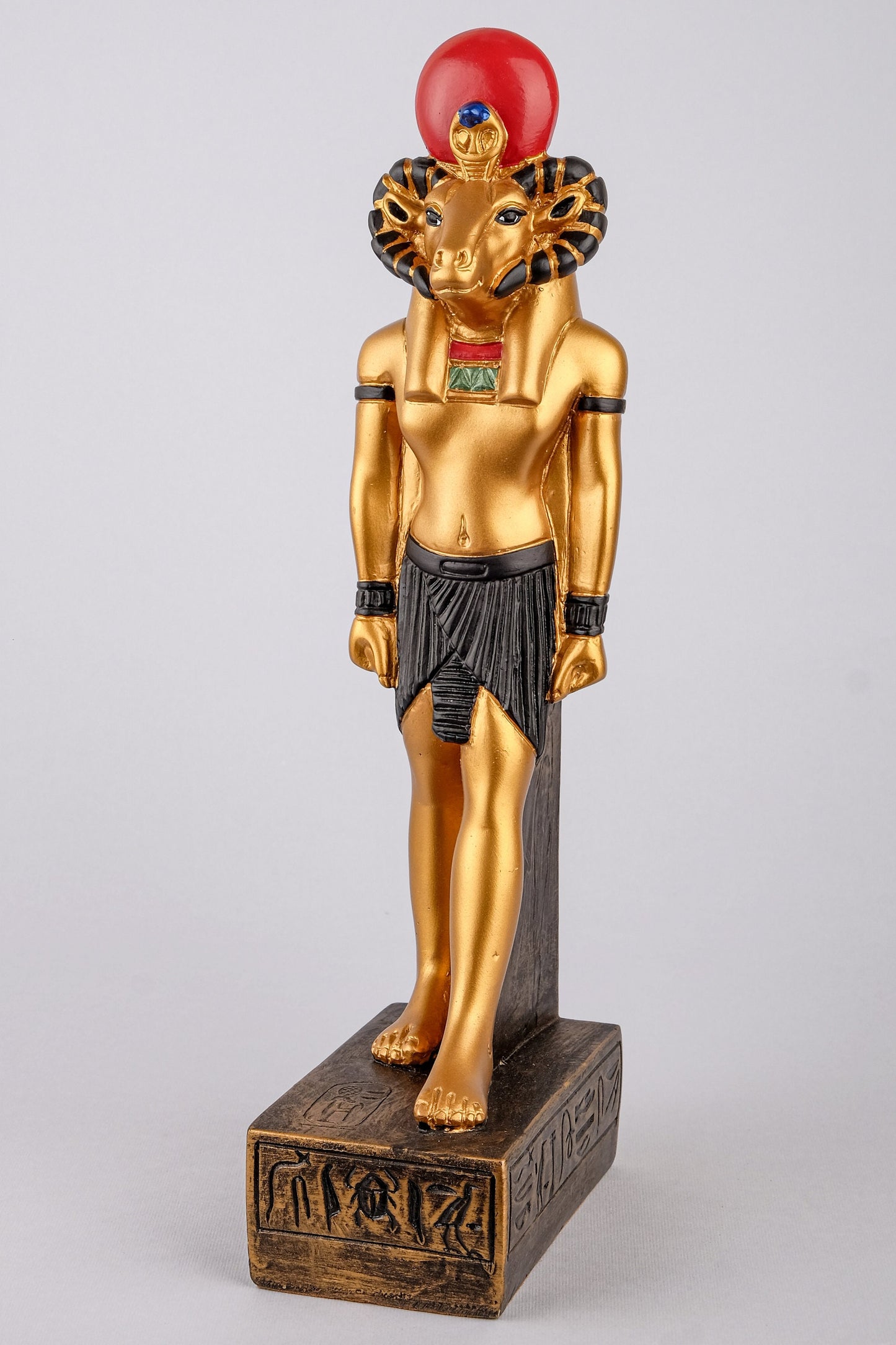 Ancient Egyptian Statue of Khnum symbol of potters source of the Nile Egyptian Art solid stone hand painted gold made in Egypt