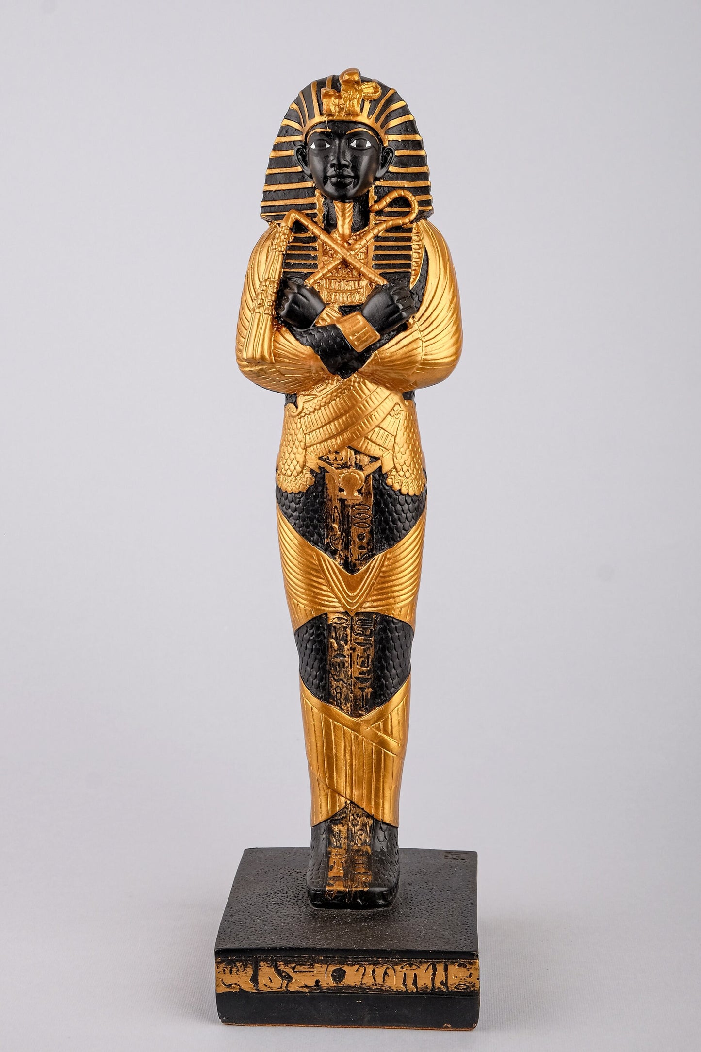 Ancient Egyptian statue of King Tutankhamun large hand painted gold Black heavy stone made in Egypt