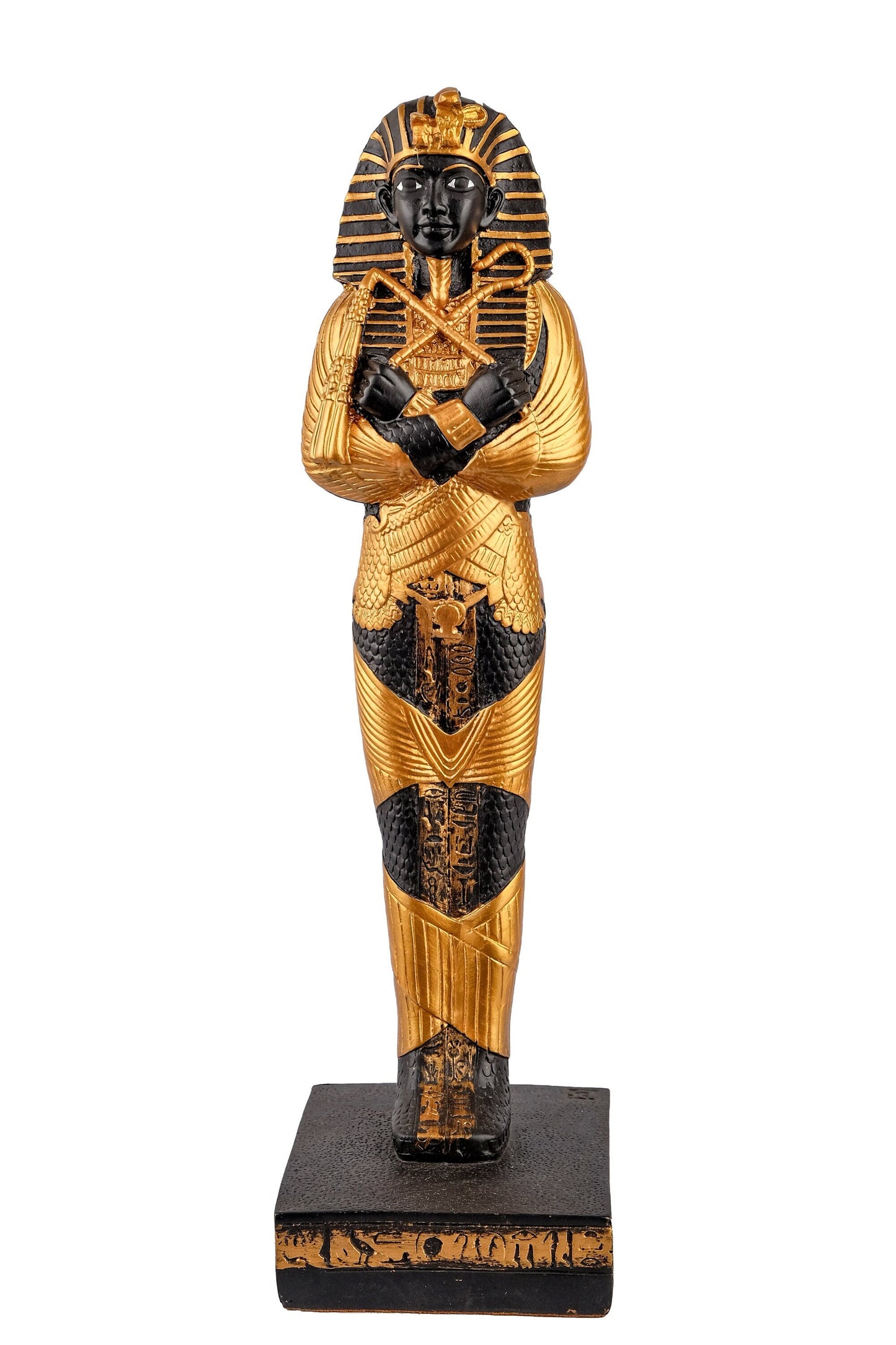 Ancient Egyptian statue of King Tutankhamun large hand painted gold Black heavy stone made in Egypt