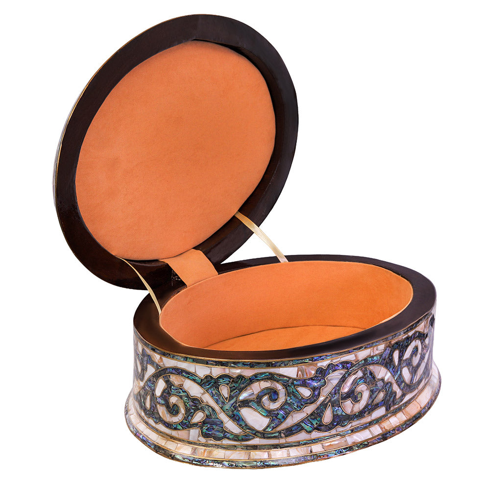Egyptian jewelry box inlaid with jemstones  mother of pearl  and brass made in egypt