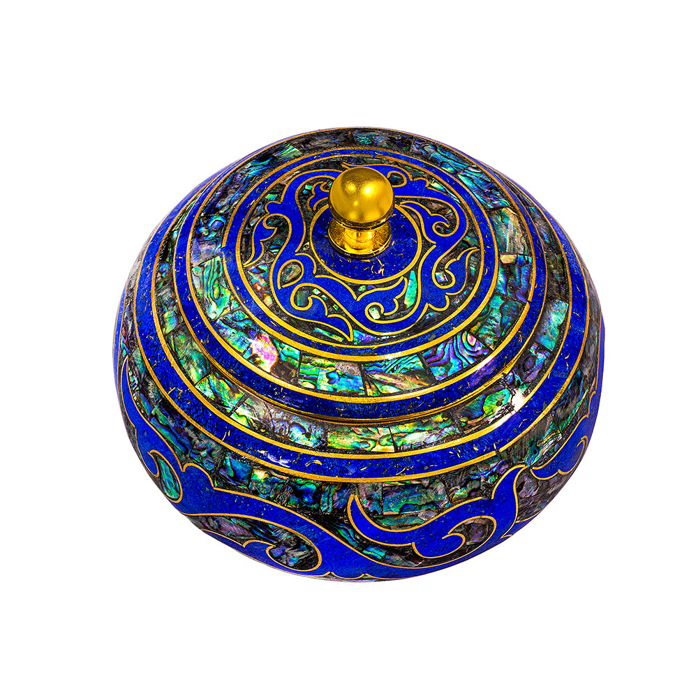 Egyptian jewelry box inlaid with jemstones lapis lazuli, blue mother of pearl  and brass made in egypt