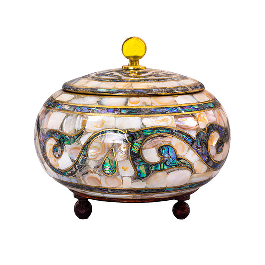 Egyptian jewelry box inlaid with mother of pearl and Brass