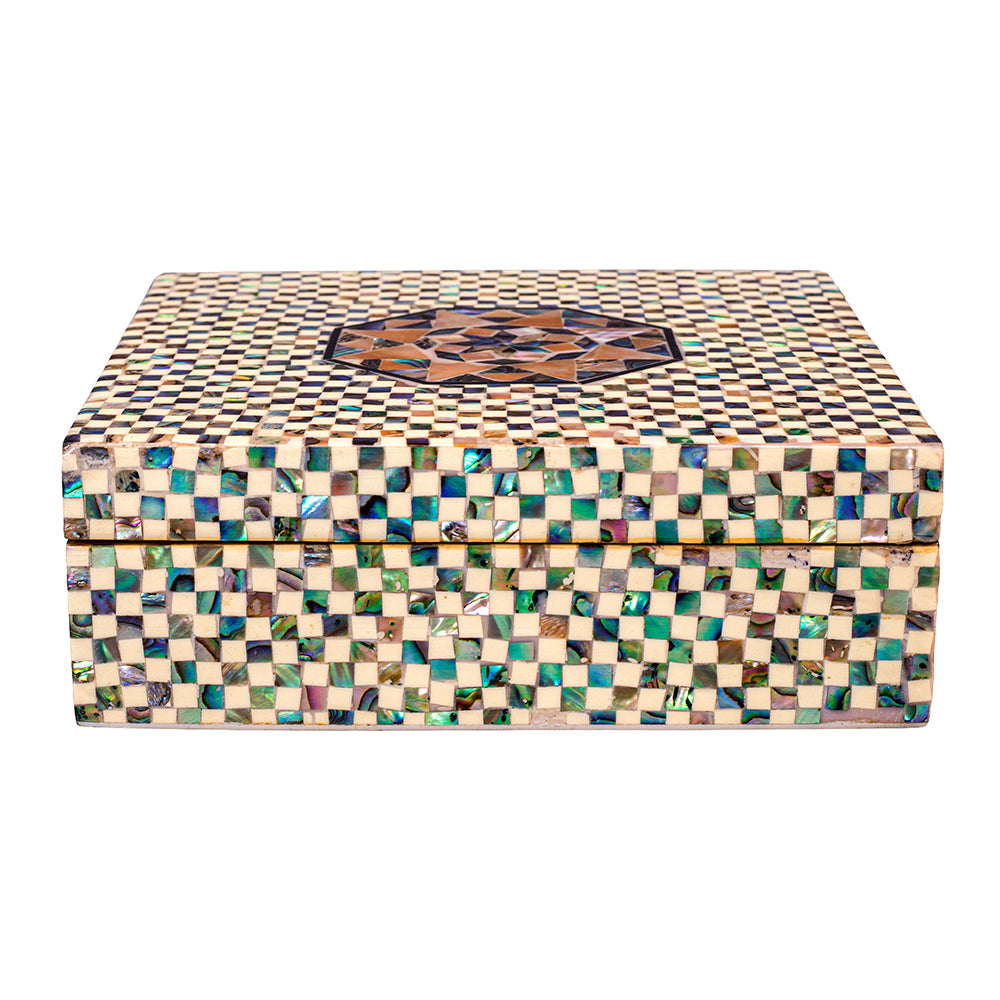 Egyptian jewelry box inlaid with mother of pearl