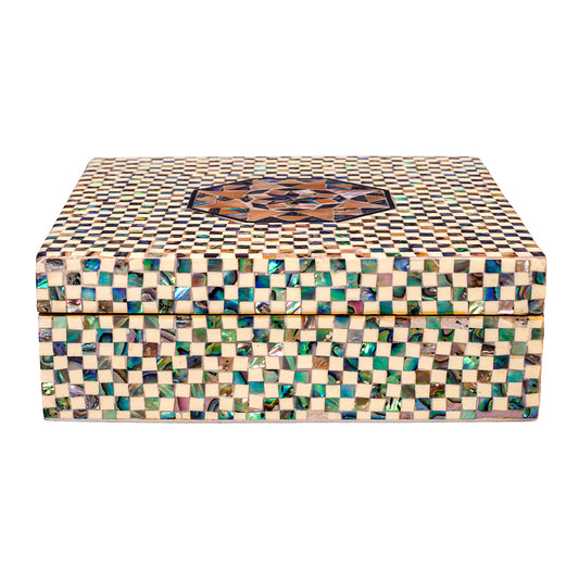Egyptian jewelry box inlaid with mother of pearl