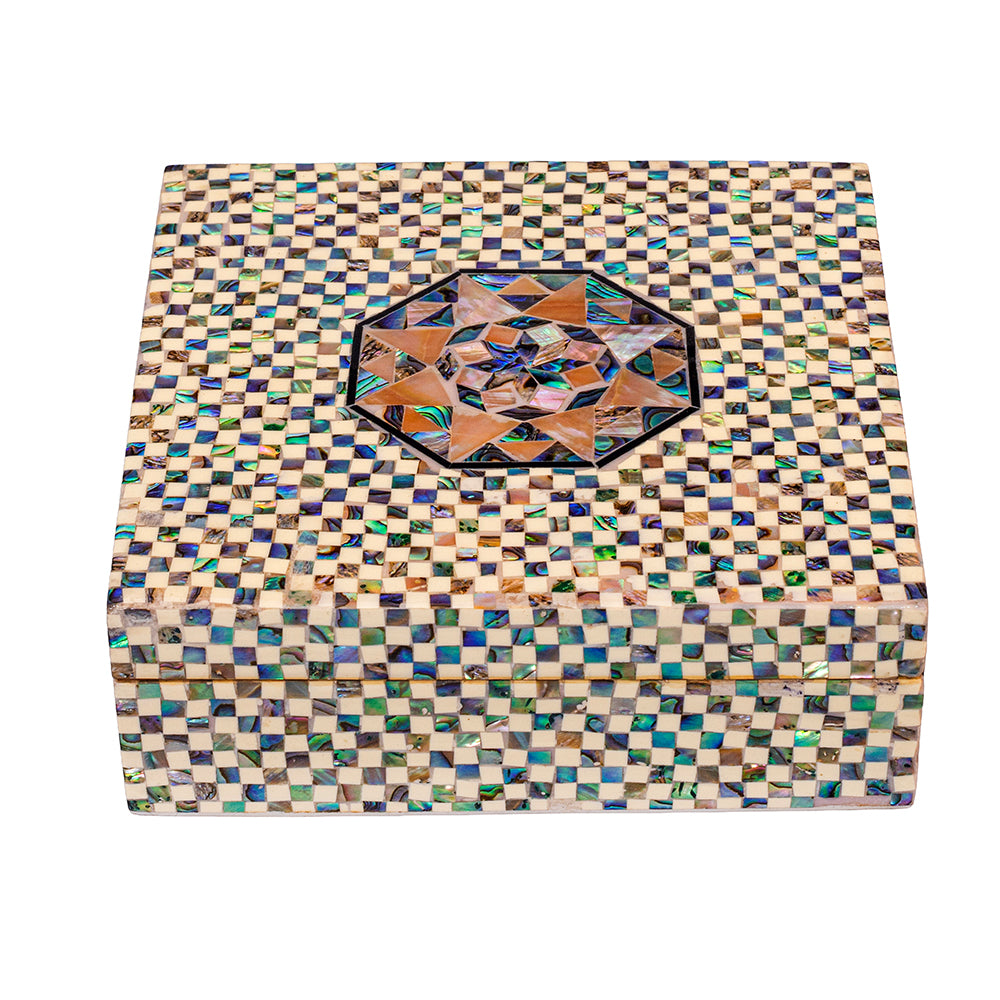 Egyptian jewelry box inlaid with mother of pearl