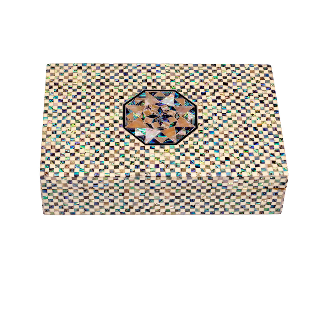 Egyptian jewelry box inlaid with mother of pearl