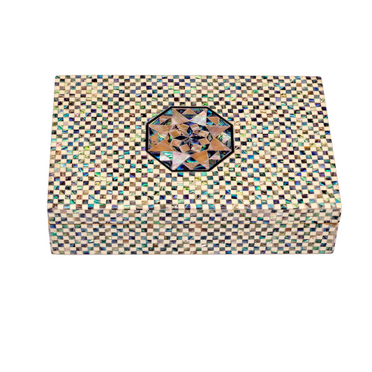 Egyptian jewelry box inlaid with mother of pearl