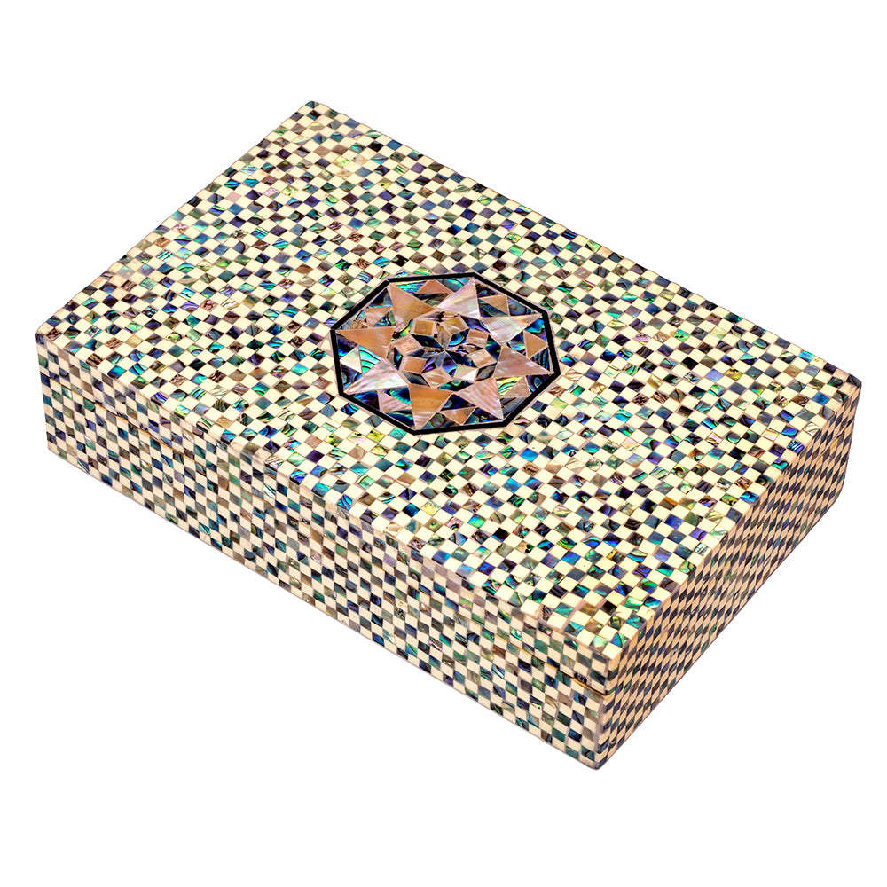 Egyptian jewelry box inlaid with mother of pearl