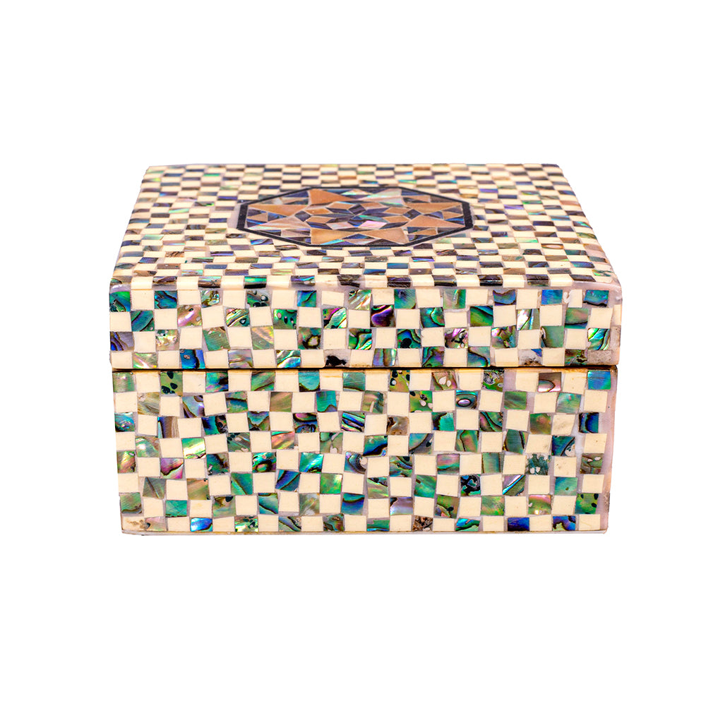 Egyptian jewelry box inlaid with mother of pearl