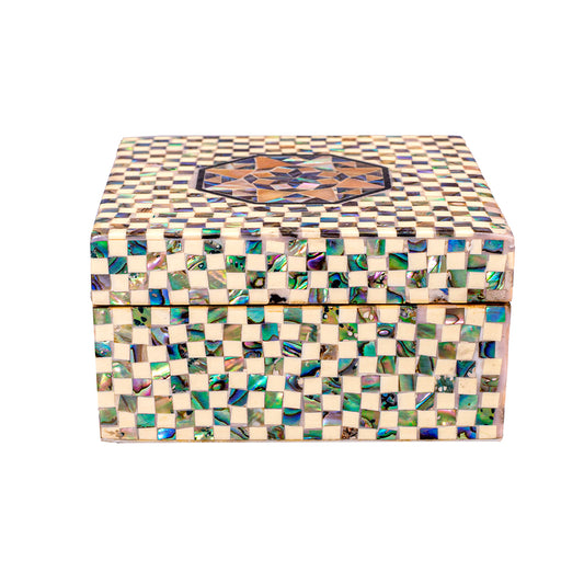 Egyptian jewelry box inlaid with mother of pearl
