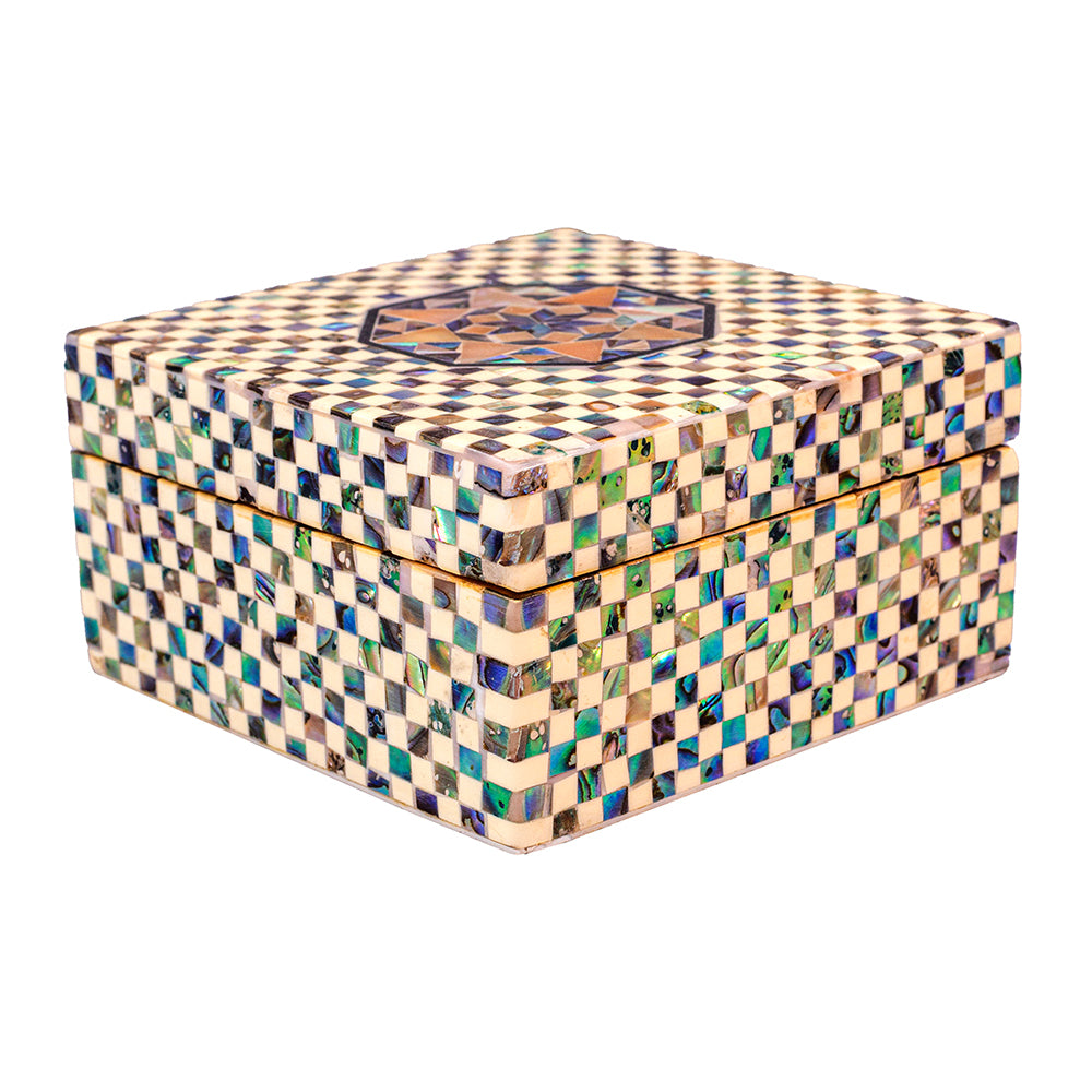 Egyptian jewelry box inlaid with mother of pearl