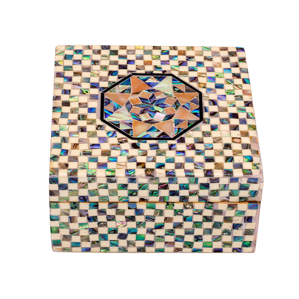 Egyptian jewelry box inlaid with mother of pearl