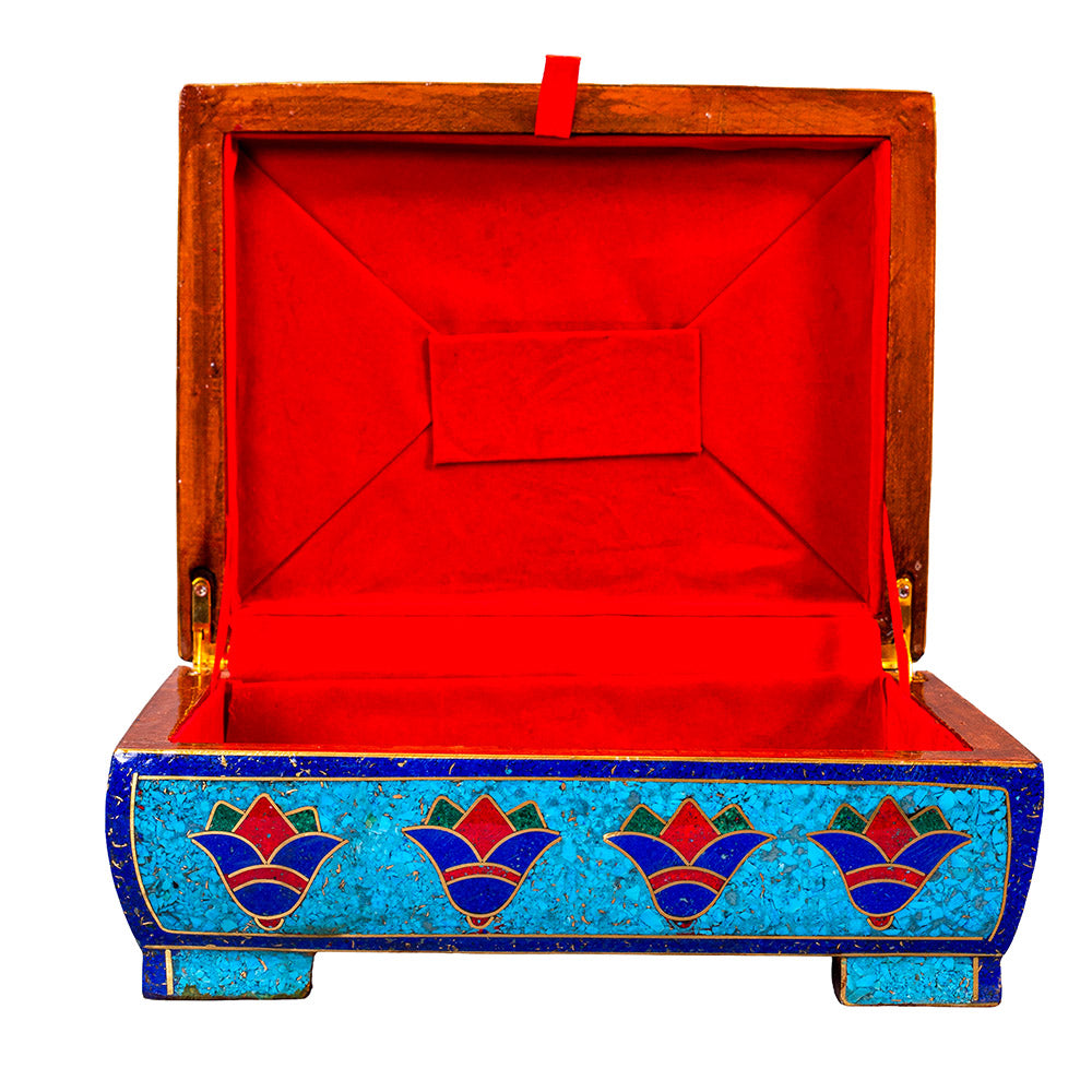 Egyptian pharonic jewelry box inlaid with jemstones lapis lazuli,turquoise,coral,Malachite,blue mother of pearl and brass made in egypt